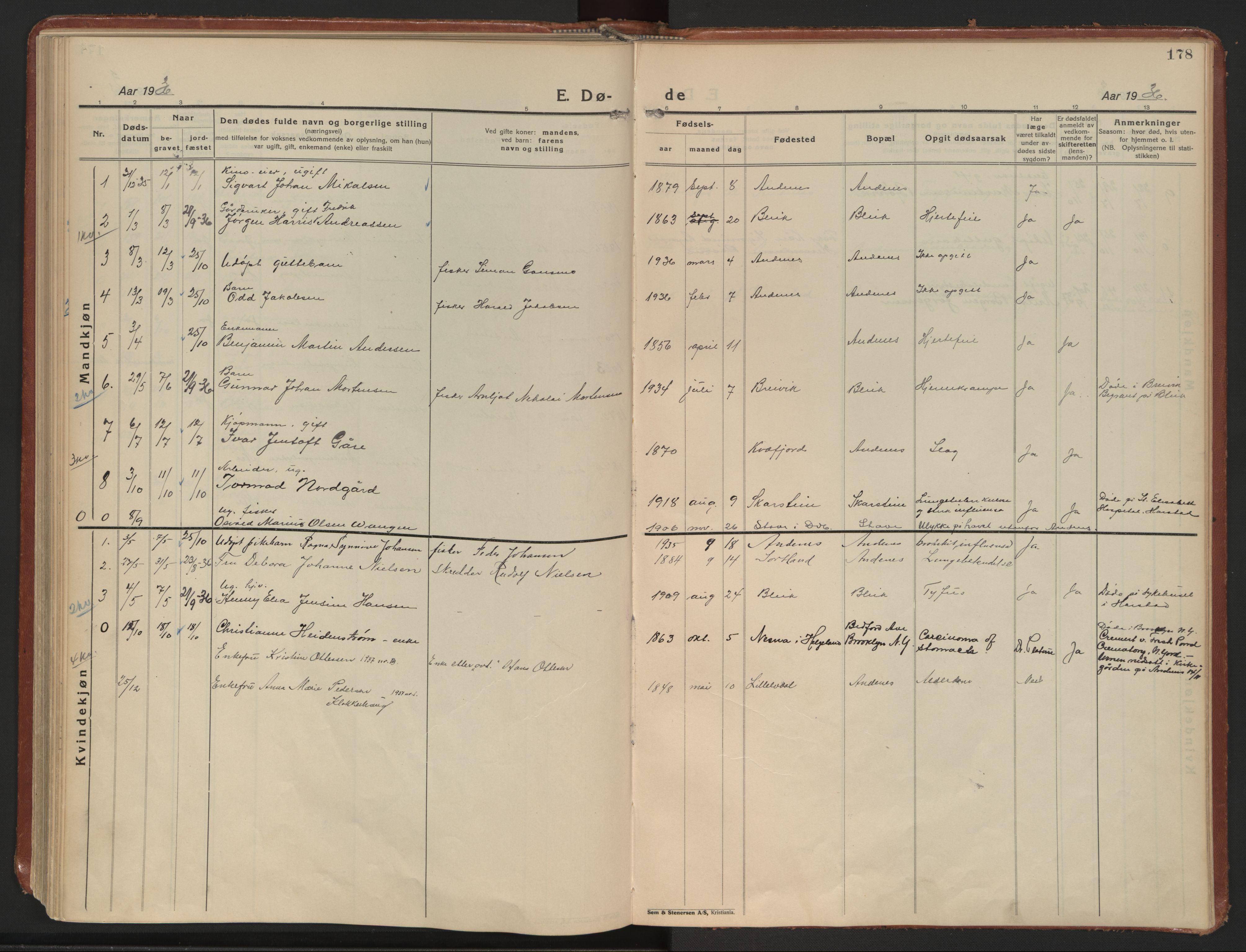Ministerialprotokoller, klokkerbøker og fødselsregistre - Nordland, SAT/A-1459/899/L1441: Parish register (official) no. 899A09, 1923-1939, p. 178