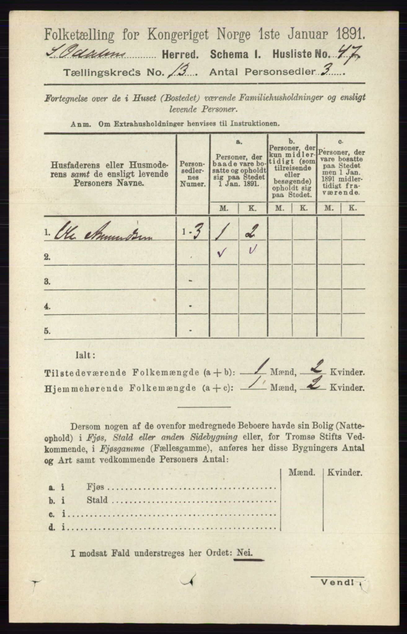 RA, 1891 census for 0419 Sør-Odal, 1891, p. 5553