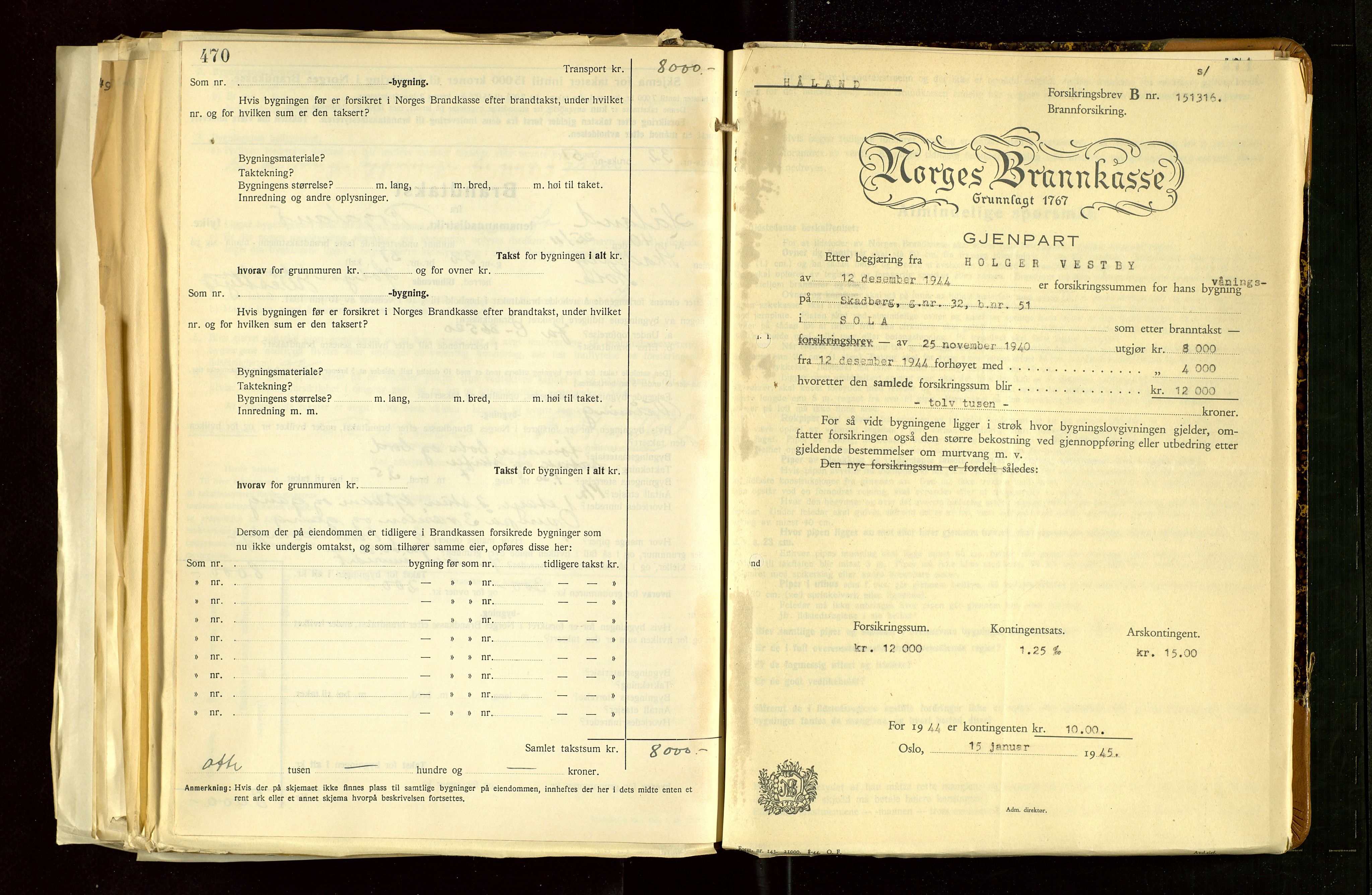 Håland lensmannskontor, AV/SAST-A-100100/Gob/L0012: "Brandtakstprotokoll" - skjematakst. Register i boken., 1938-1941, p. 470-471