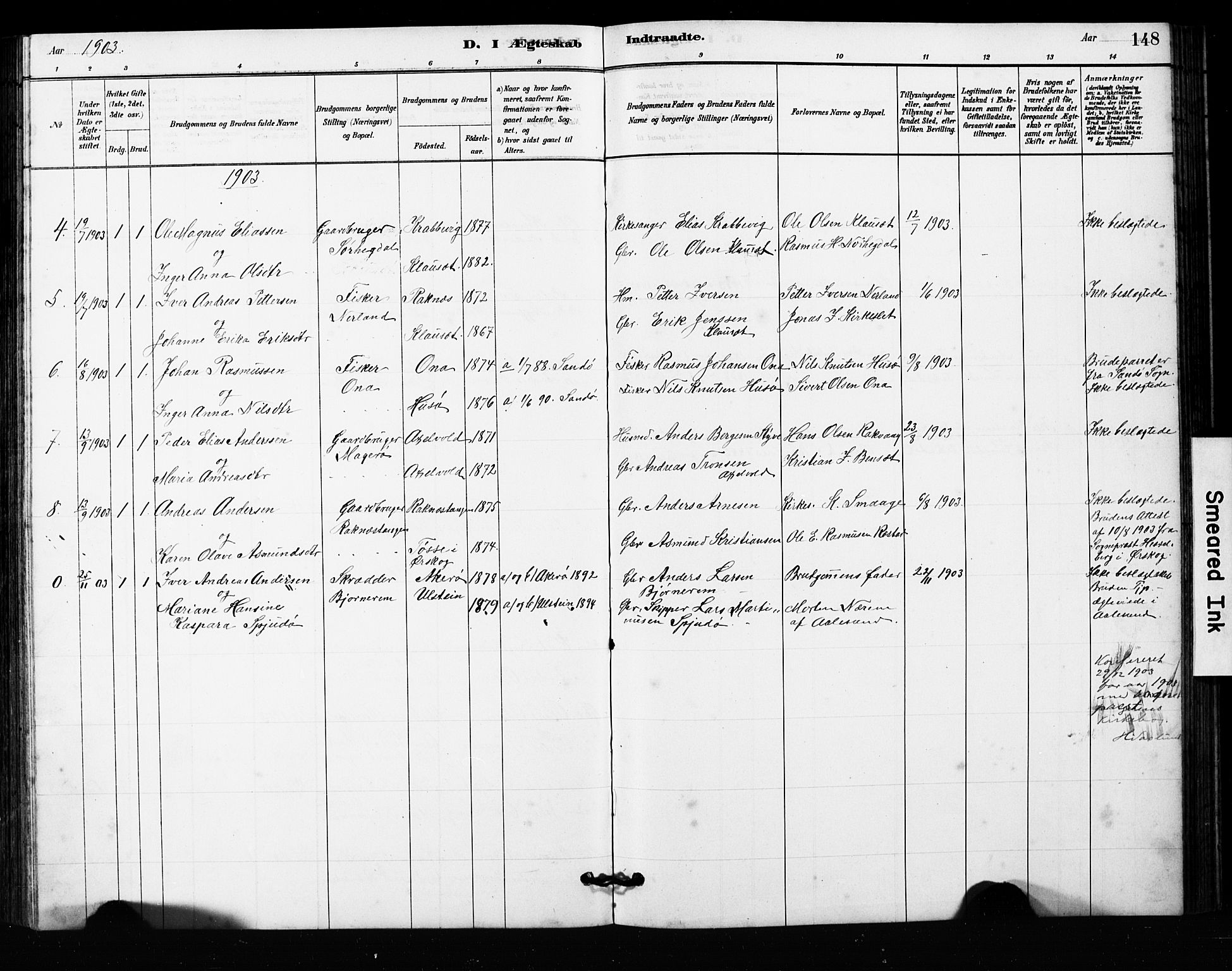 Ministerialprotokoller, klokkerbøker og fødselsregistre - Møre og Romsdal, SAT/A-1454/563/L0737: Parish register (copy) no. 563C01, 1878-1916, p. 148