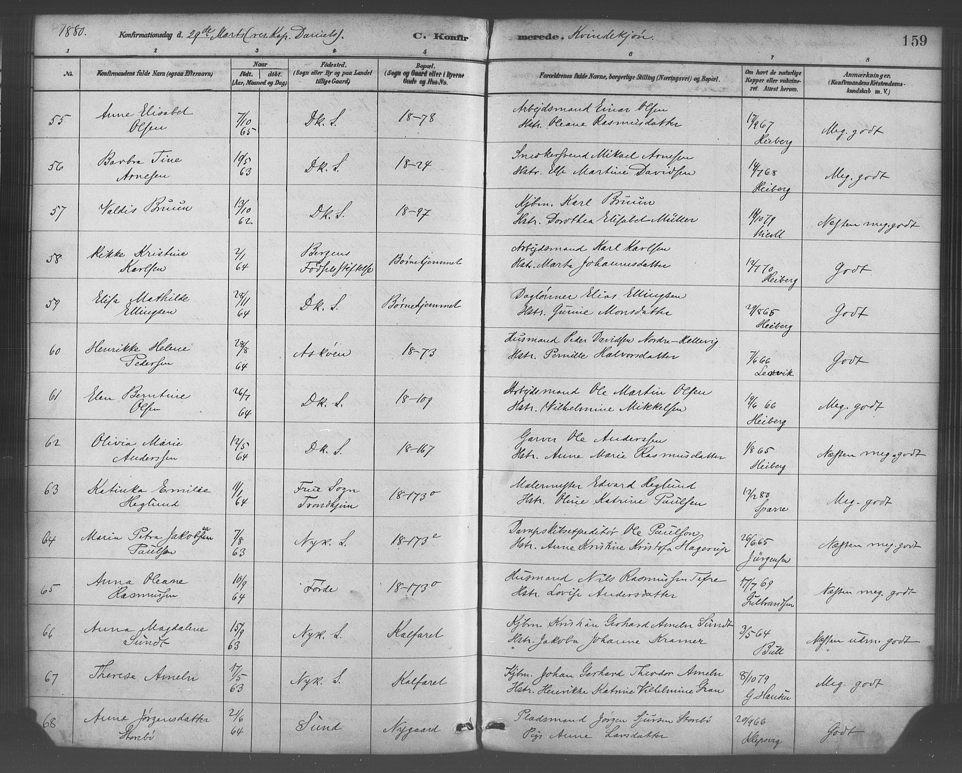 Domkirken sokneprestembete, AV/SAB-A-74801/H/Haa/L0030: Parish register (official) no. C 5, 1880-1898, p. 159