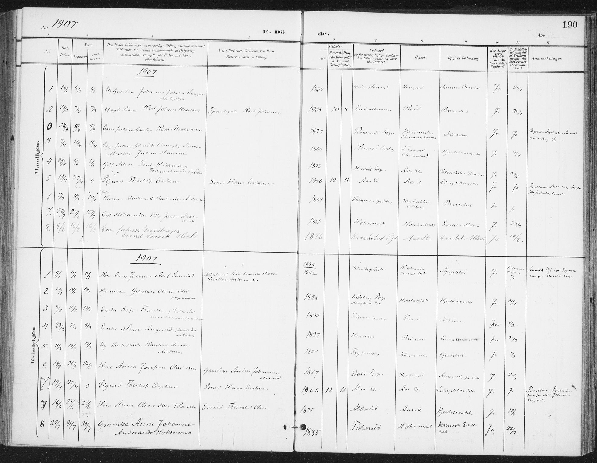 Ås prestekontor Kirkebøker, SAO/A-10894/F/Fa/L0010: Parish register (official) no. I 10, 1900-1918, p. 190