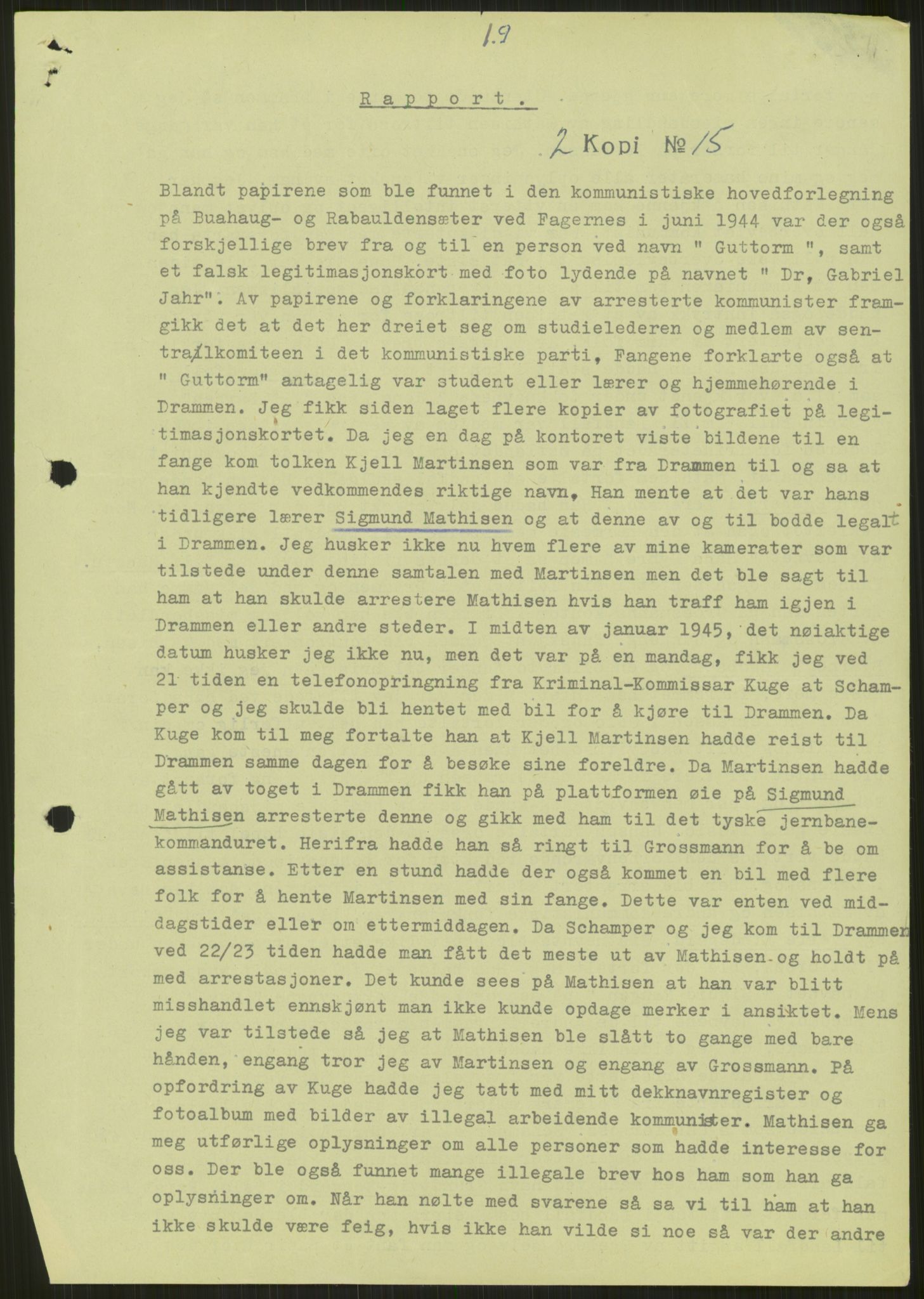Forsvaret, Forsvarets overkommando II, RA/RAFA-3915/D/Da/L0008/0007: Tyske og sovjetiske dokumenter / Gertrud Thielicke Karlsens rapport "Sikkerhetspolitiets kamp mot kommunismen i Norge"., 1945