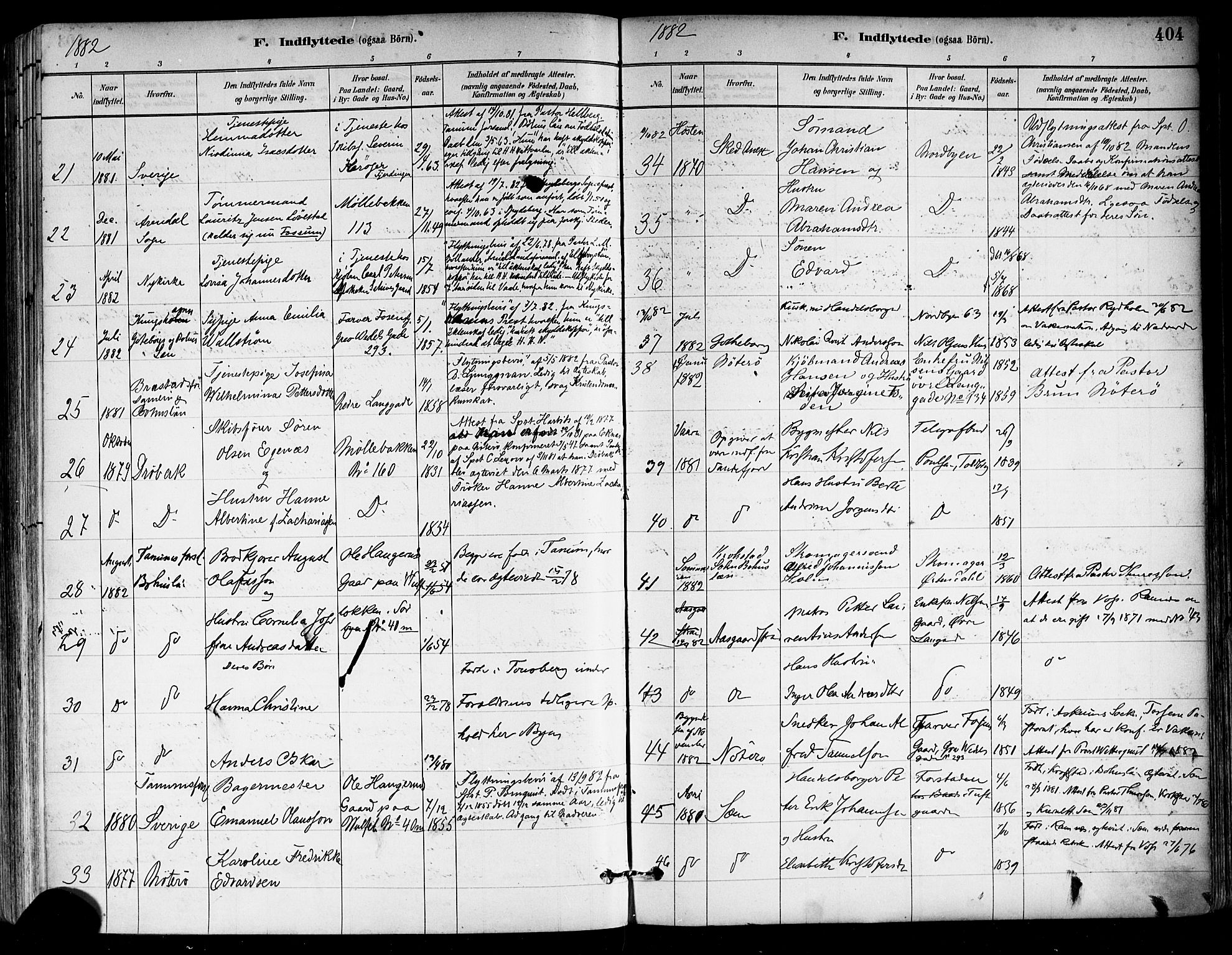 Tønsberg kirkebøker, AV/SAKO-A-330/F/Fa/L0011: Parish register (official) no. I 11, 1881-1890, p. 404