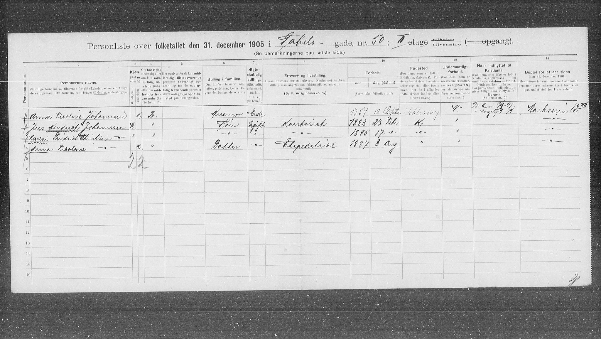 OBA, Municipal Census 1905 for Kristiania, 1905, p. 14977