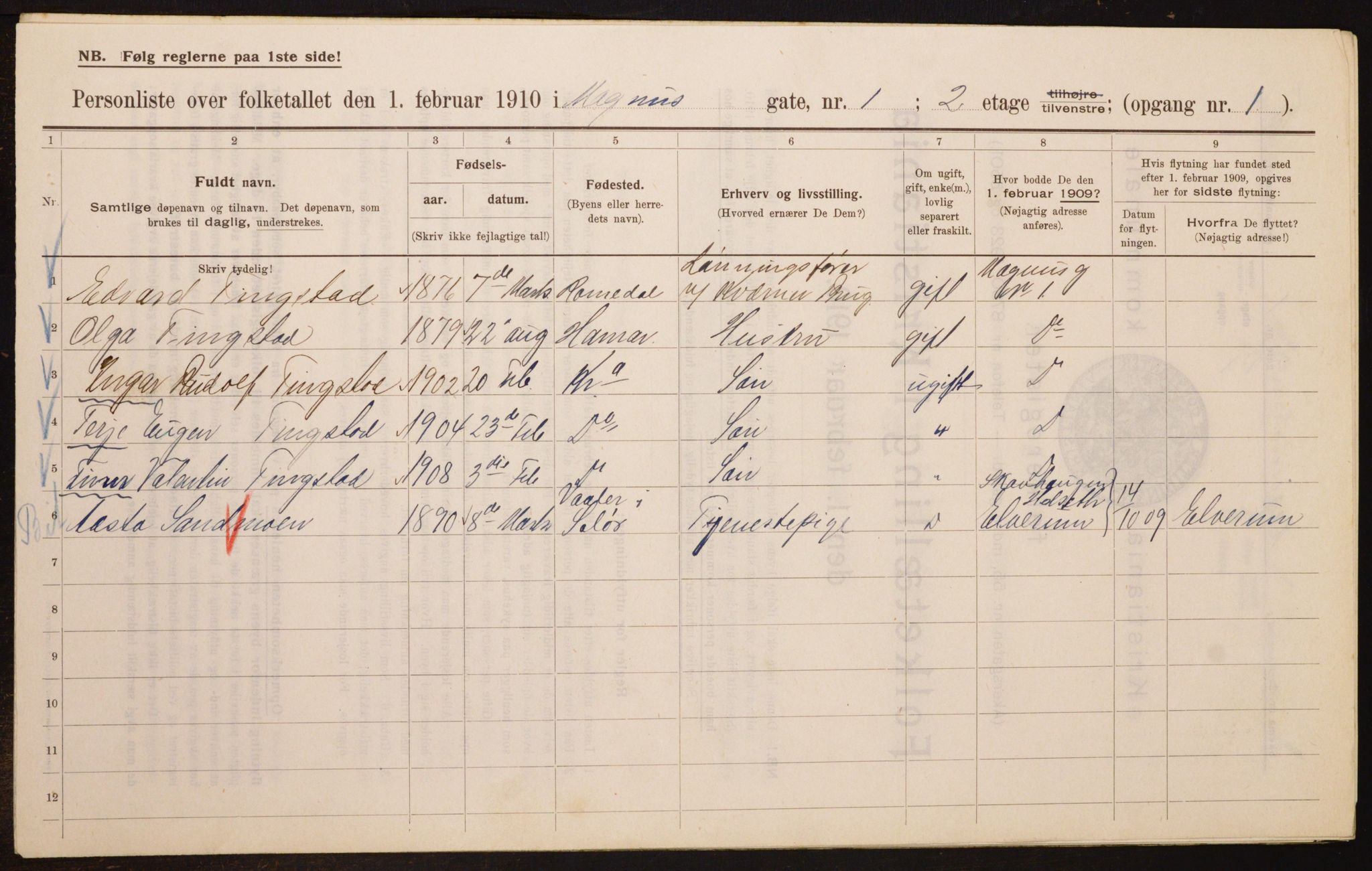 OBA, Municipal Census 1910 for Kristiania, 1910, p. 57234