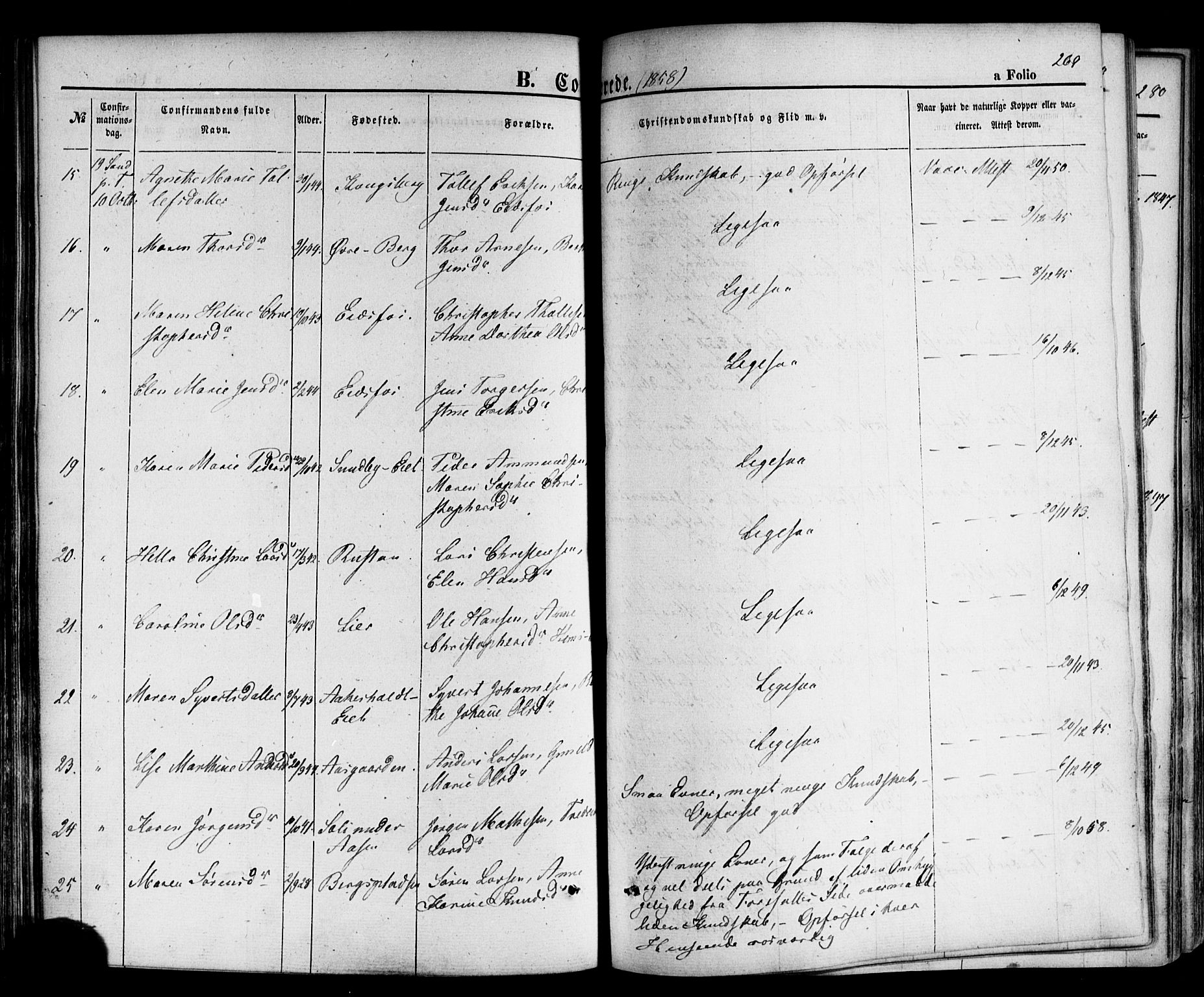 Hof kirkebøker, AV/SAKO-A-64/F/Fa/L0006: Parish register (official) no. I 6, 1851-1877, p. 269