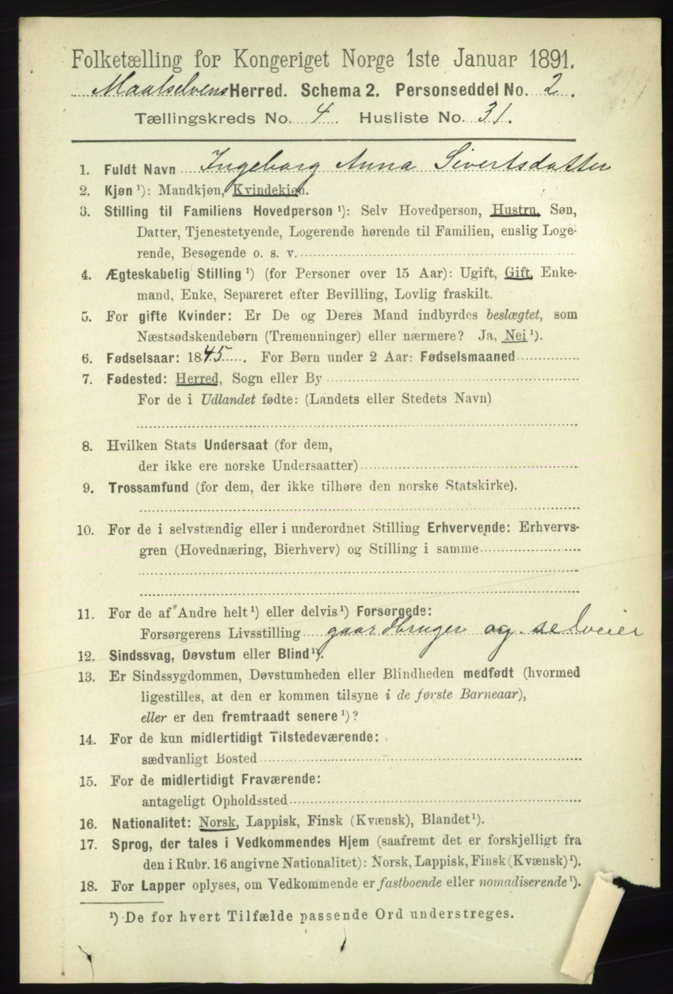 RA, 1891 census for 1924 Målselv, 1891, p. 1314