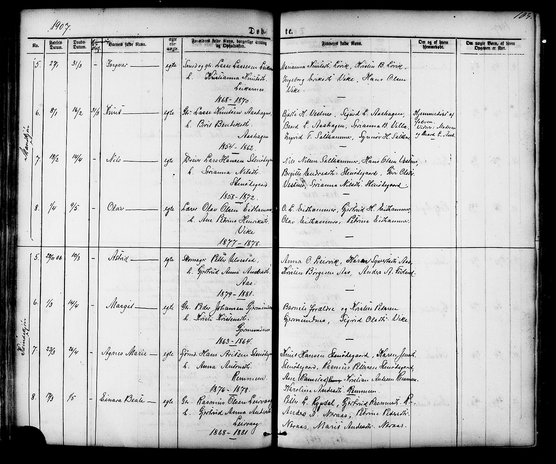 Ministerialprotokoller, klokkerbøker og fødselsregistre - Møre og Romsdal, AV/SAT-A-1454/539/L0536: Parish register (copy) no. 539C02, 1867-1913, p. 103