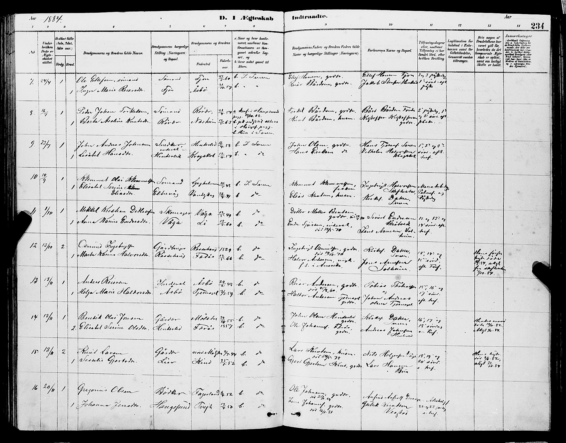 Sveio Sokneprestembete, SAB/A-78501/H/Hab: Parish register (copy) no. A 3, 1878-1896, p. 234