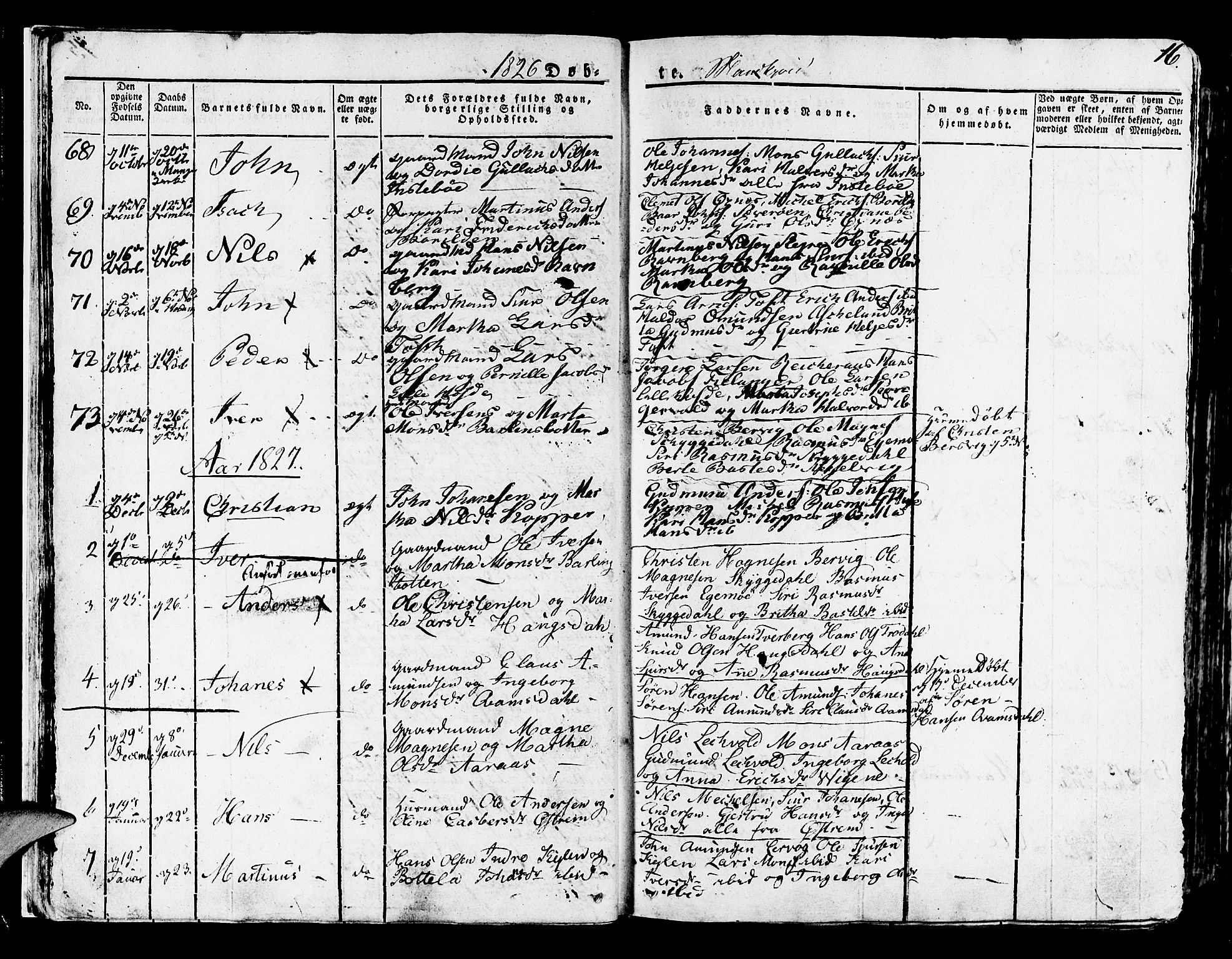 Lindås Sokneprestembete, SAB/A-76701/H/Haa: Parish register (official) no. A 8, 1823-1836, p. 16