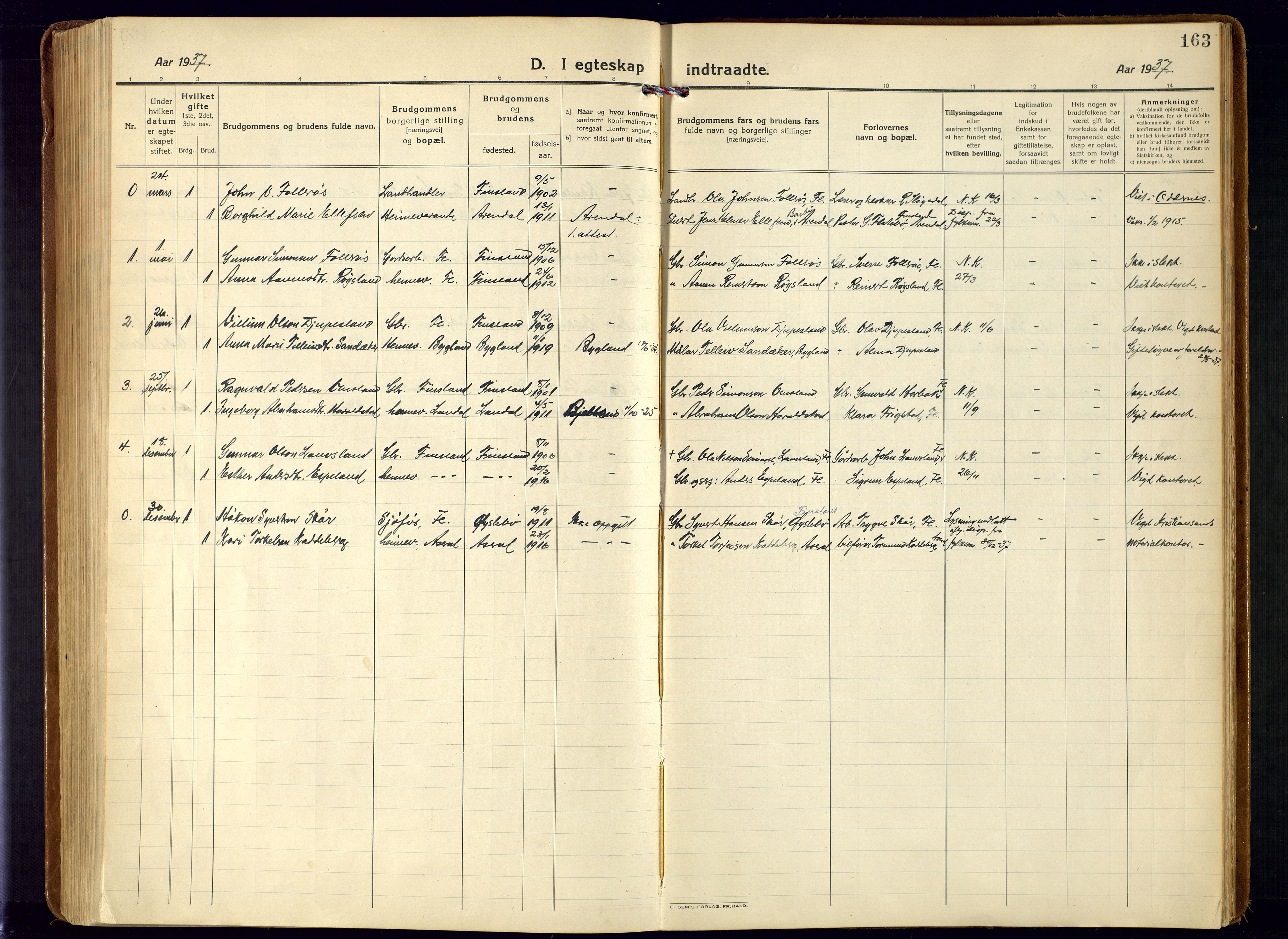 Bjelland sokneprestkontor, SAK/1111-0005/F/Fa/Fab/L0005: Parish register (official) no. A 5, 1921-1951, p. 163