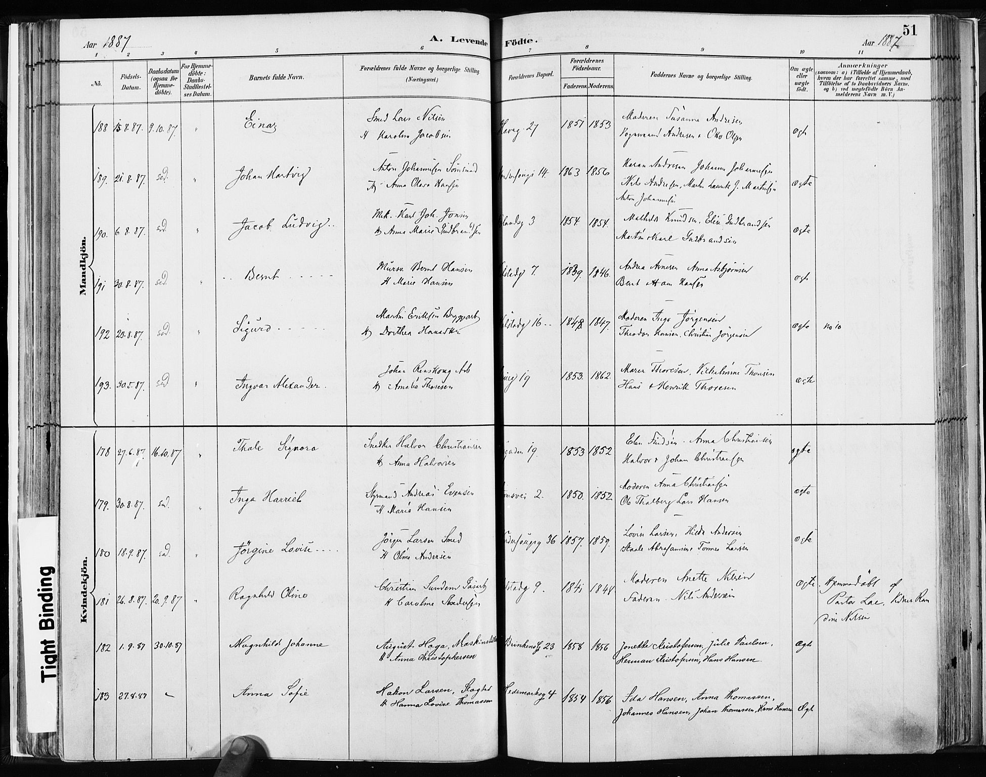 Kampen prestekontor Kirkebøker, SAO/A-10853/F/Fa/L0003: Parish register (official) no. I 3, 1886-1892, p. 51