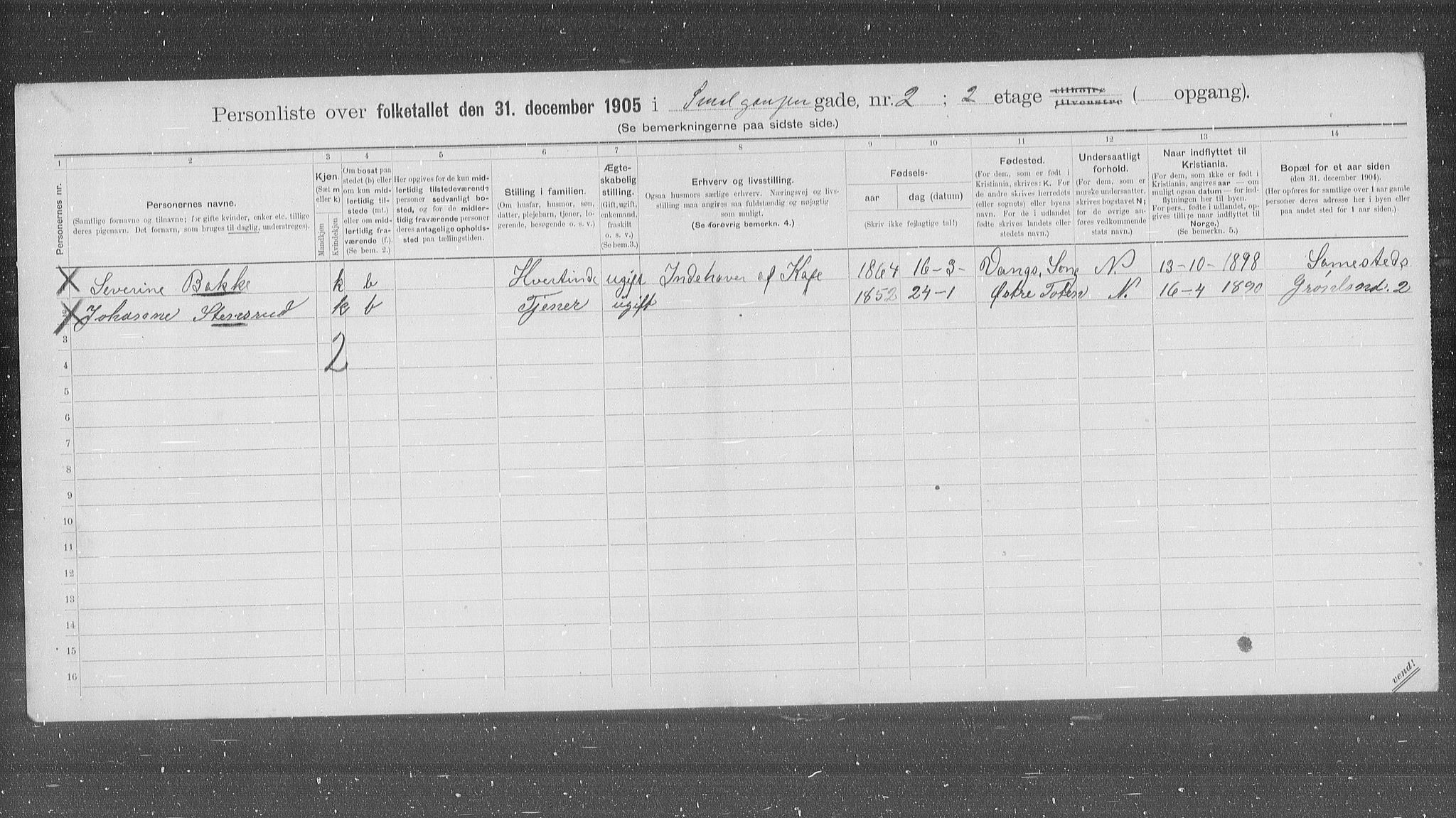 OBA, Municipal Census 1905 for Kristiania, 1905, p. 50325