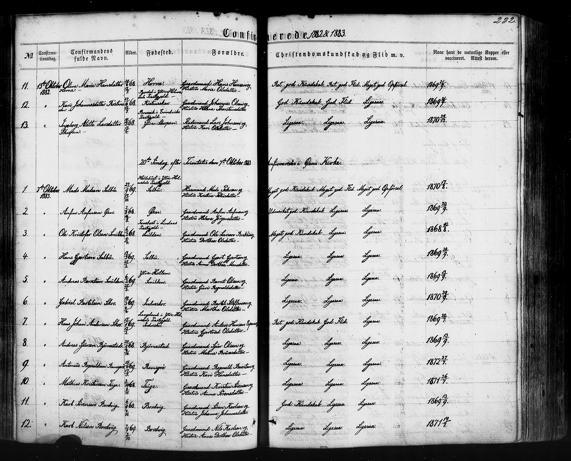 Hyllestad sokneprestembete, SAB/A-80401: Parish register (official) no. A 1, 1861-1886, p. 232