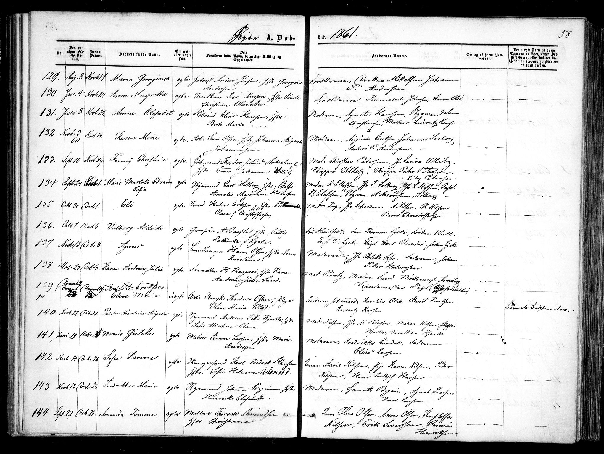 Halden prestekontor Kirkebøker, SAO/A-10909/F/Fa/L0007: Parish register (official) no. I 7, 1857-1865, p. 58