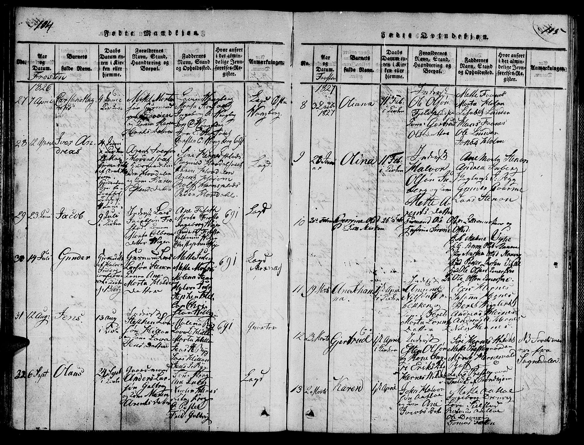 Ministerialprotokoller, klokkerbøker og fødselsregistre - Nord-Trøndelag, SAT/A-1458/713/L0112: Parish register (official) no. 713A04 /1, 1817-1827, p. 104-105
