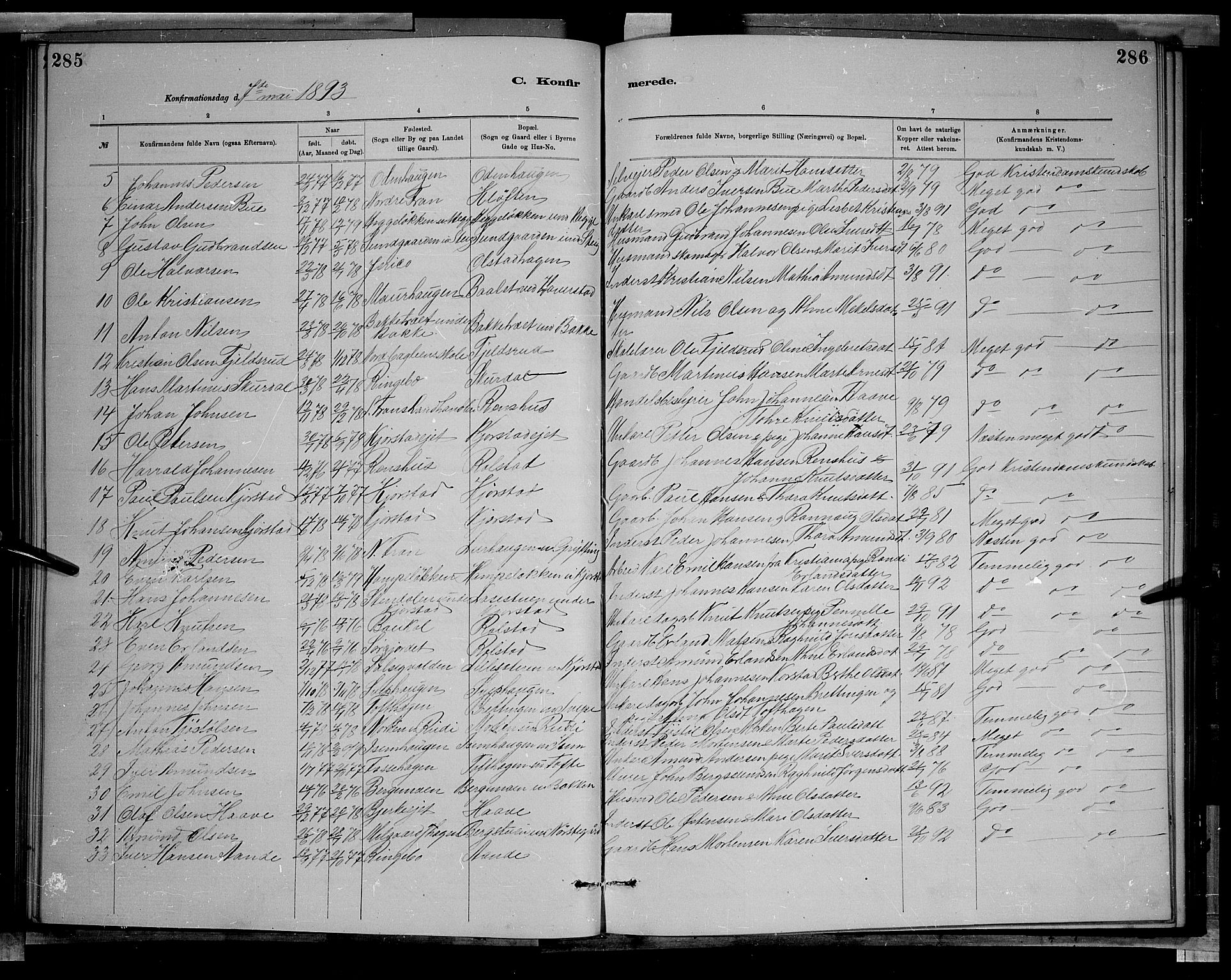 Sør-Fron prestekontor, SAH/PREST-010/H/Ha/Hab/L0003: Parish register (copy) no. 3, 1884-1896, p. 285-286