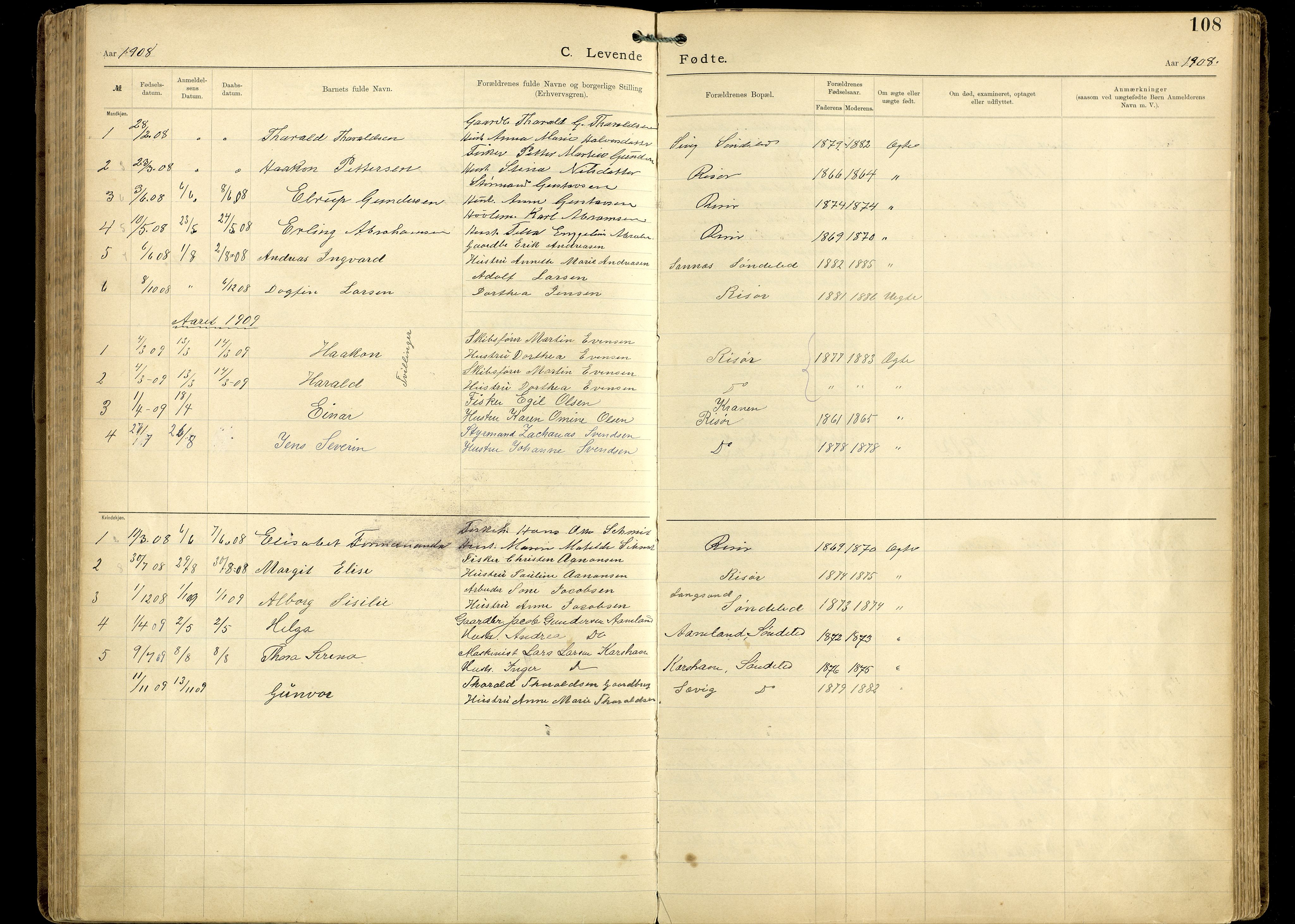 Den evangelisk-lutherske frimenighet, Risør, AV/SAK-1292-0007/F/Fa/L0002: Dissenter register no. F 18, 1892-1954, p. 108