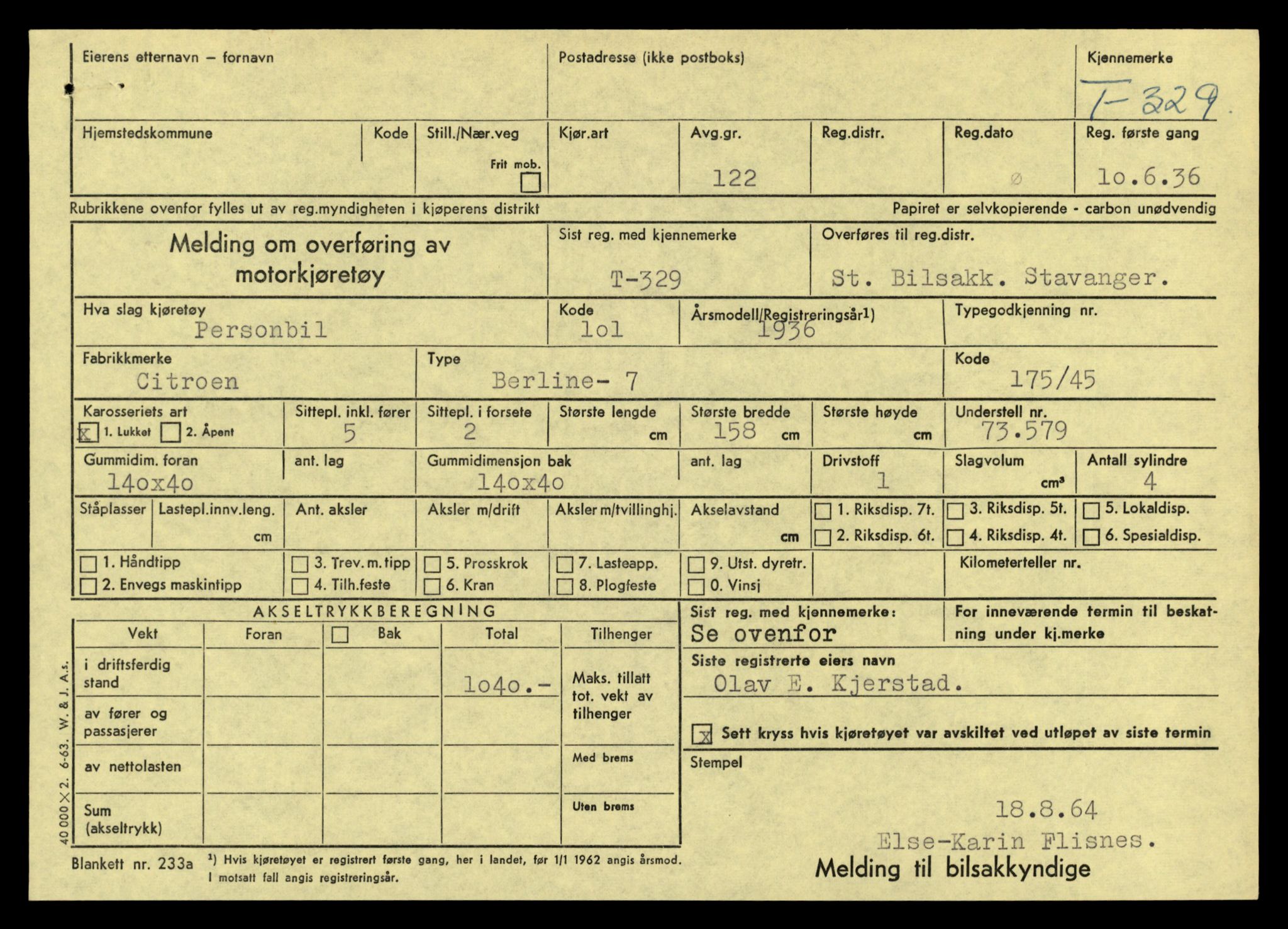 Møre og Romsdal vegkontor - Ålesund trafikkstasjon, SAT/A-4099/F/Fe/L0003: Registreringskort for kjøretøy T 232 - T 340, 1927-1998, p. 2694