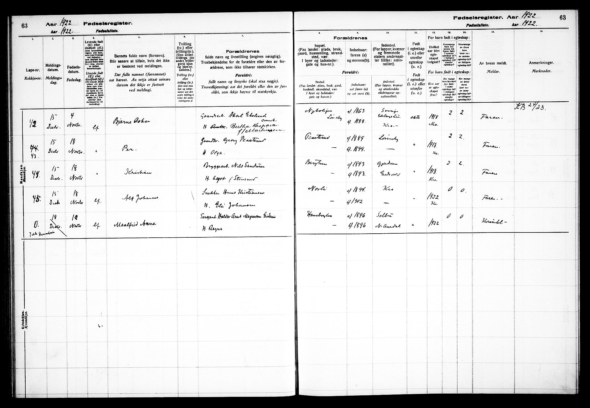 Skedsmo prestekontor Kirkebøker, AV/SAO-A-10033a/J/Jb/L0001: Birth register no. II 1, 1916-1932, p. 63