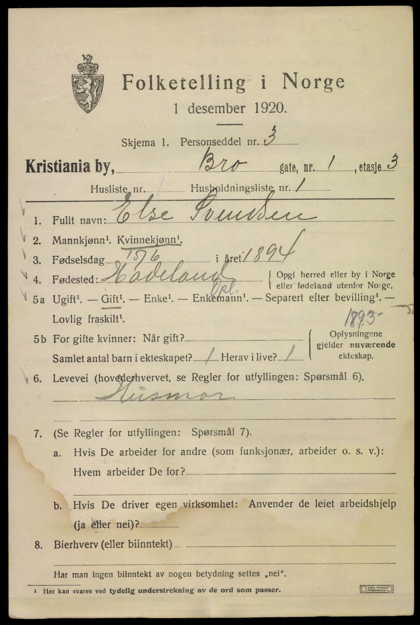 SAO, 1920 census for Kristiania, 1920, p. 174629