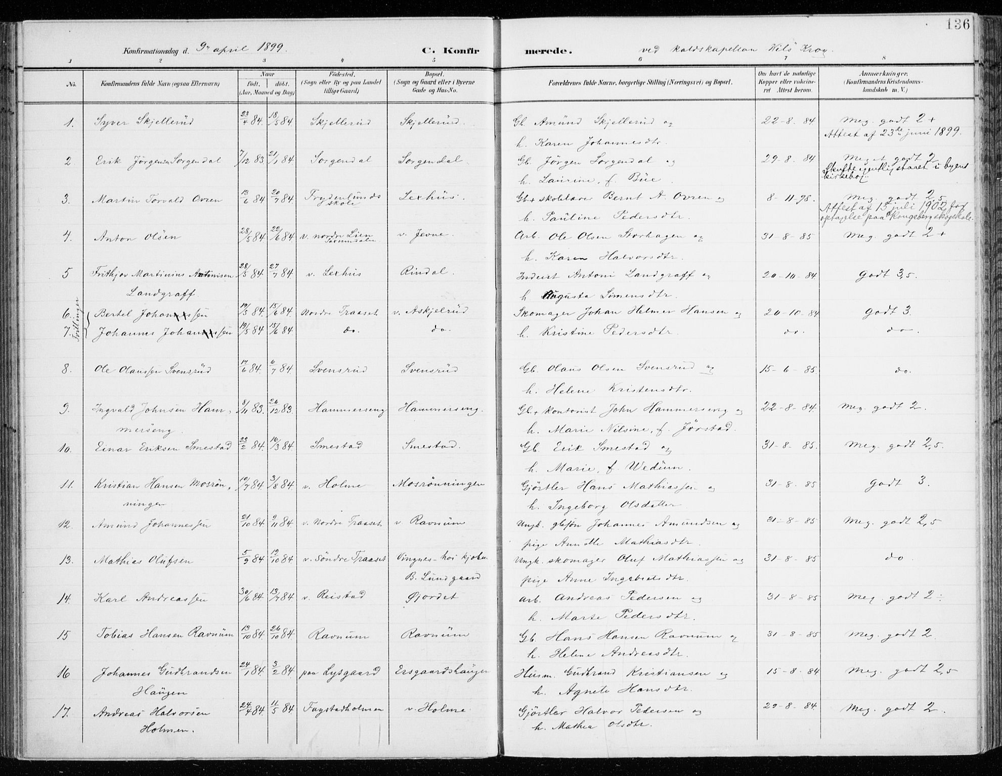 Fåberg prestekontor, SAH/PREST-086/H/Ha/Haa/L0011: Parish register (official) no. 11, 1899-1913, p. 136