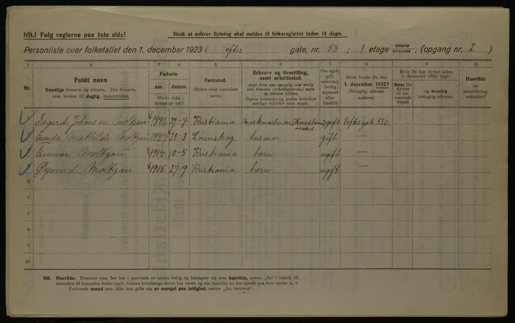 OBA, Municipal Census 1923 for Kristiania, 1923, p. 124524