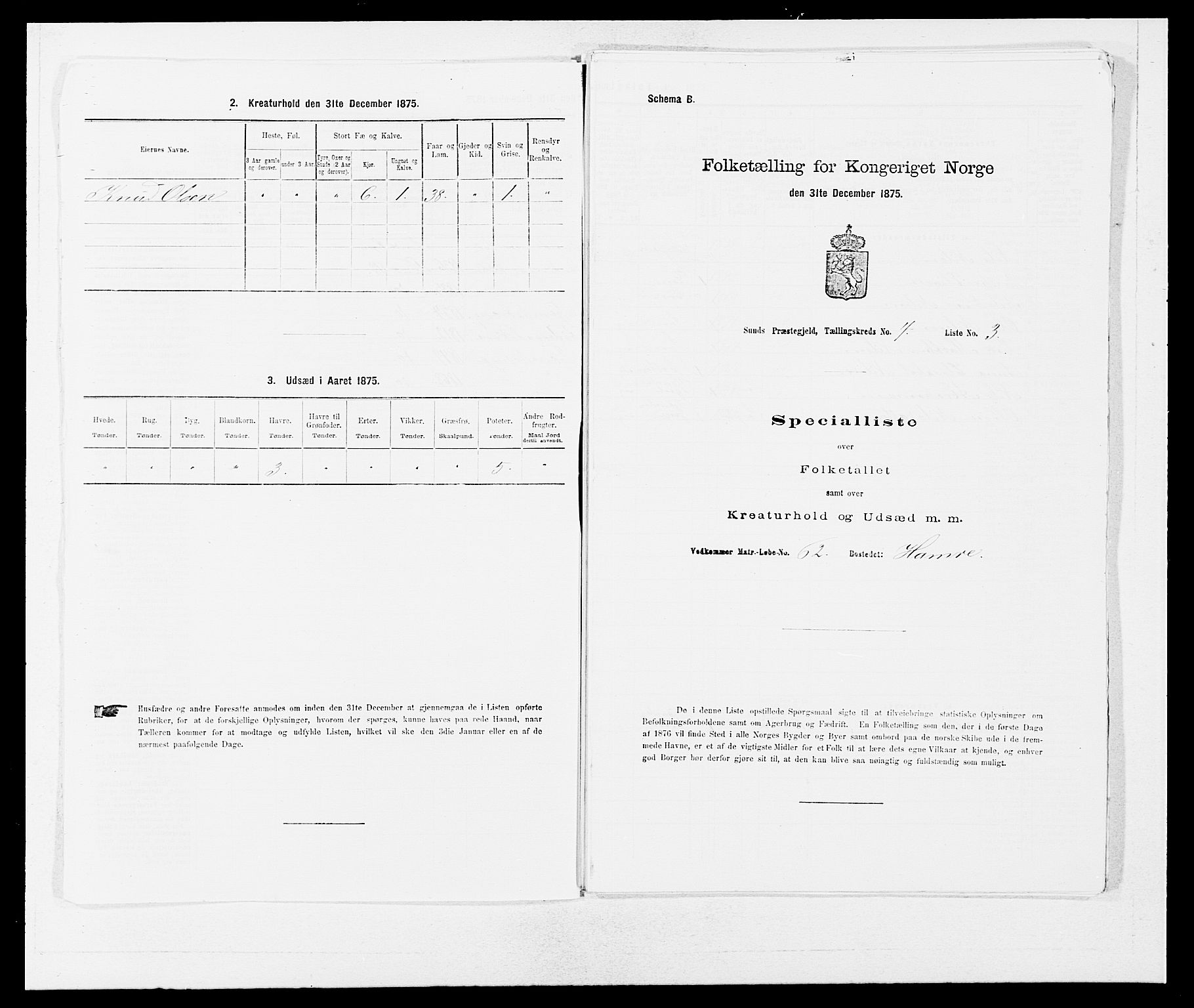 SAB, 1875 census for 1245P Sund, 1875, p. 338