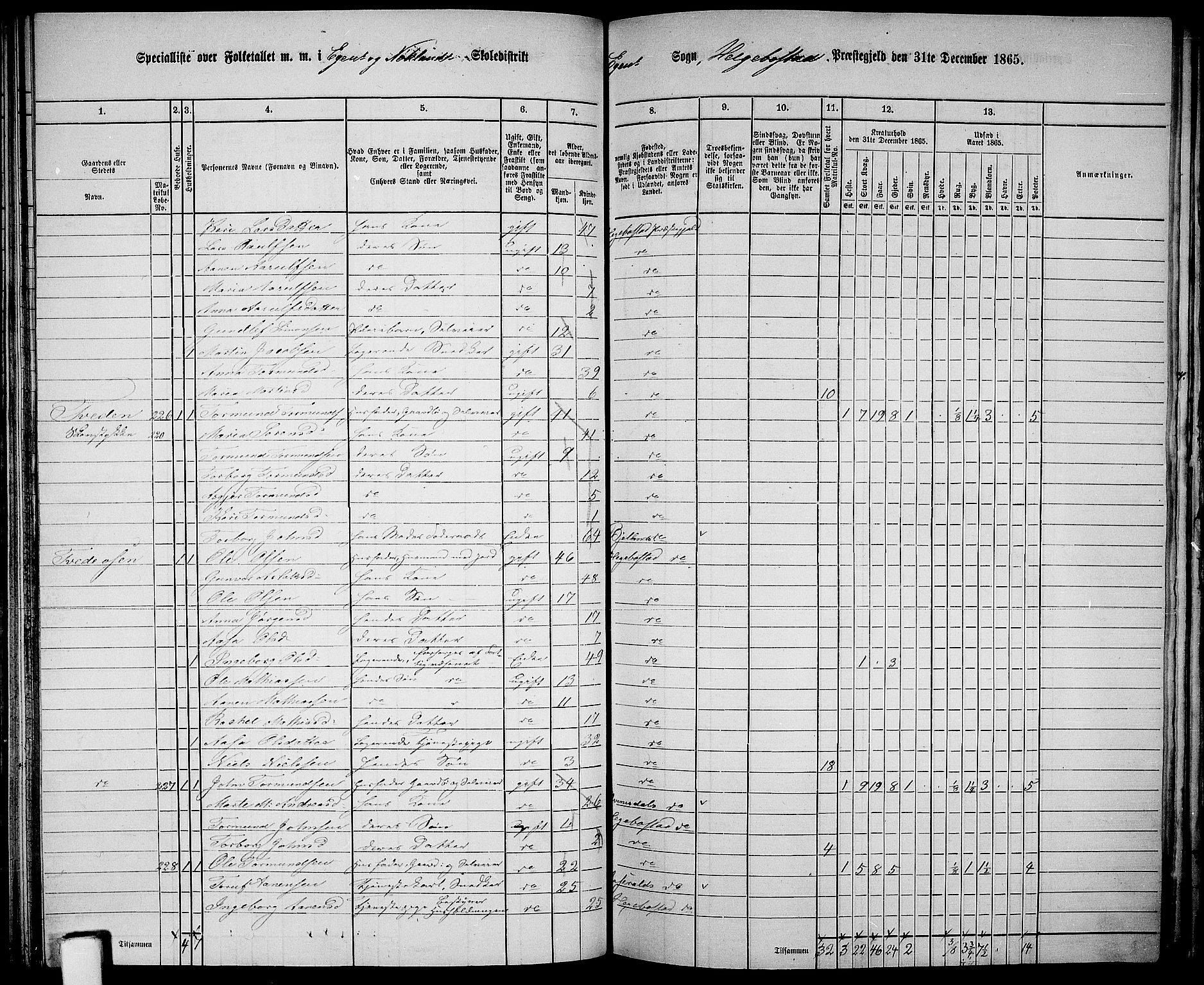 RA, 1865 census for Hægebostad, 1865, p. 85