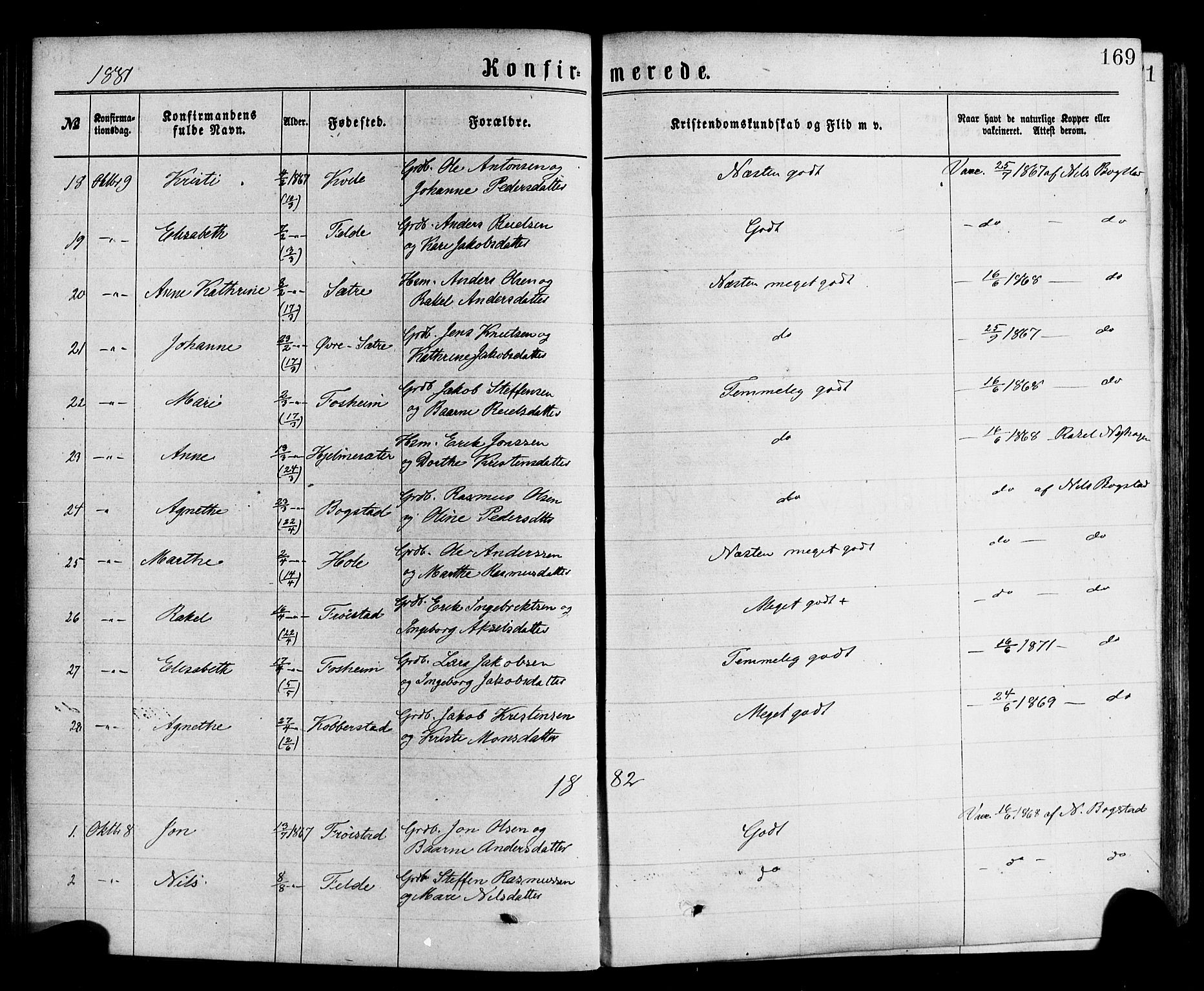 Gloppen sokneprestembete, AV/SAB-A-80101/H/Haa/Haac/L0001: Parish register (official) no. C 1, 1871-1886, p. 169