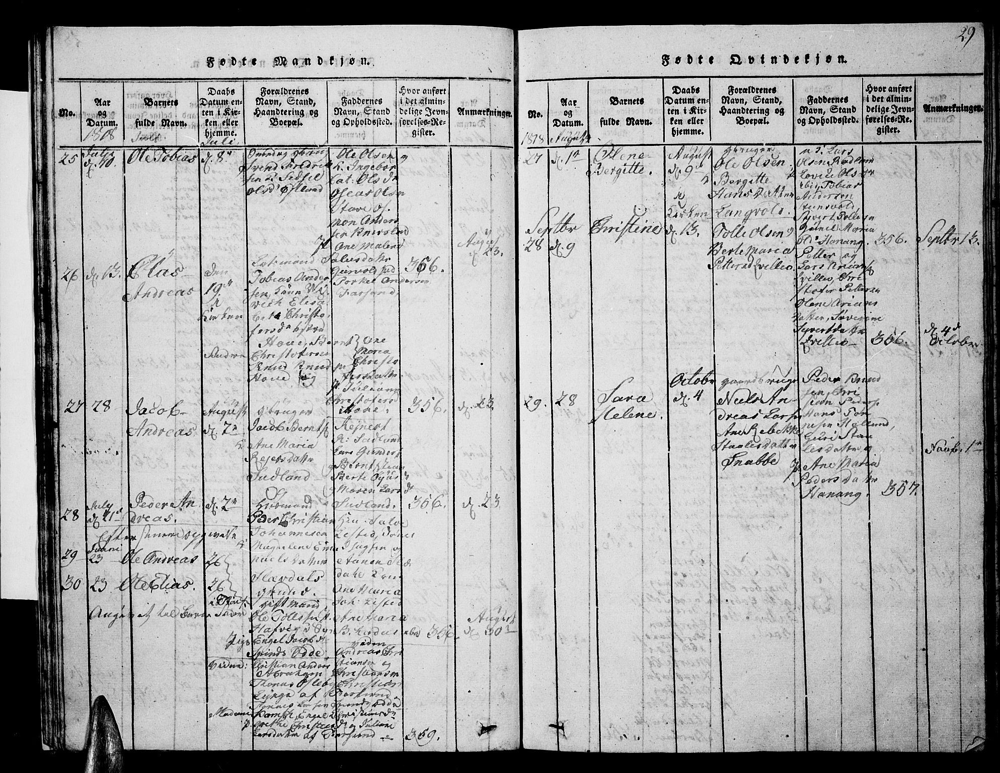 Lista sokneprestkontor, AV/SAK-1111-0027/F/Fb/L0001: Parish register (copy) no. B 1, 1816-1832, p. 29