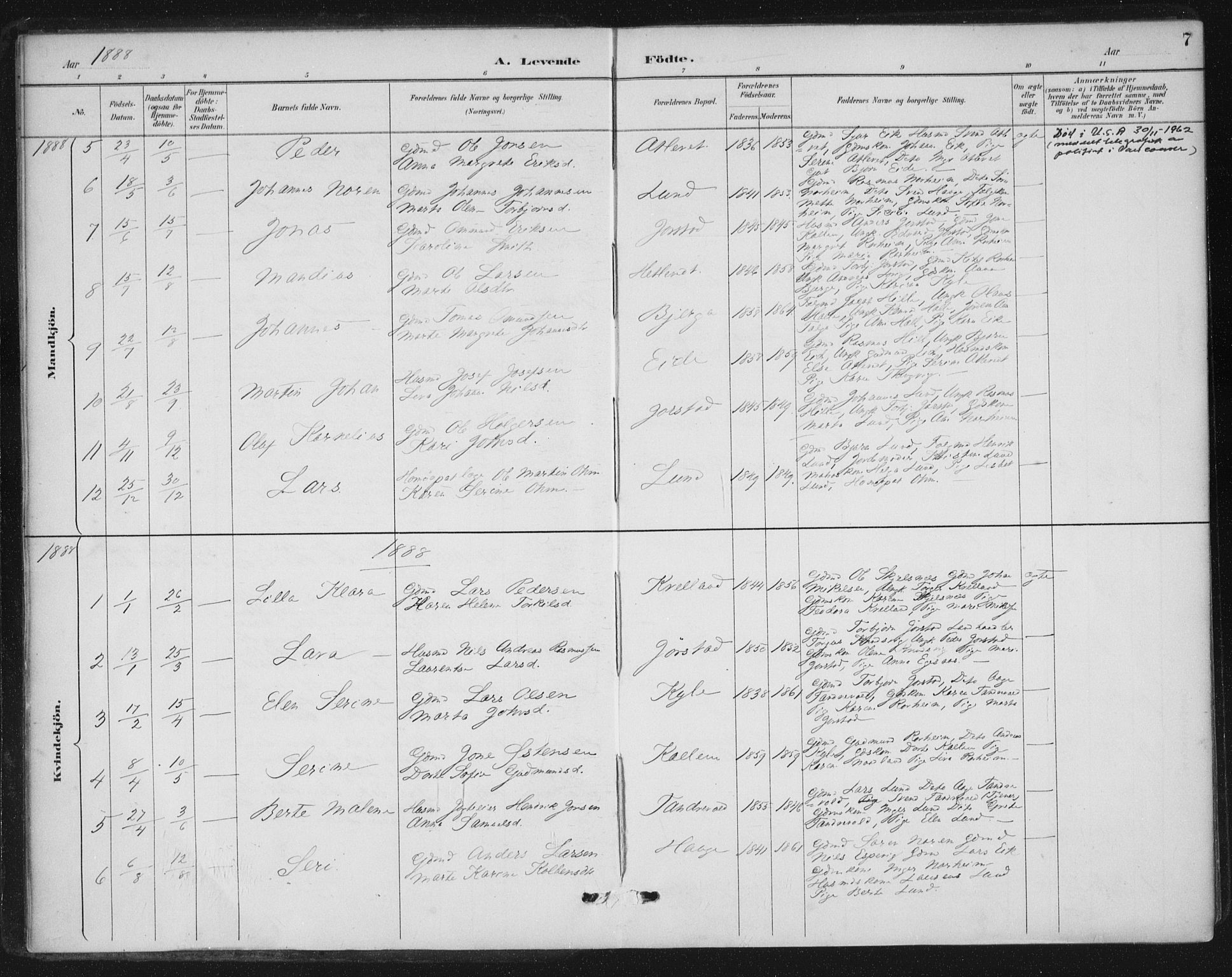 Nedstrand sokneprestkontor, AV/SAST-A-101841/01/IV: Parish register (official) no. A 13, 1887-1915, p. 7