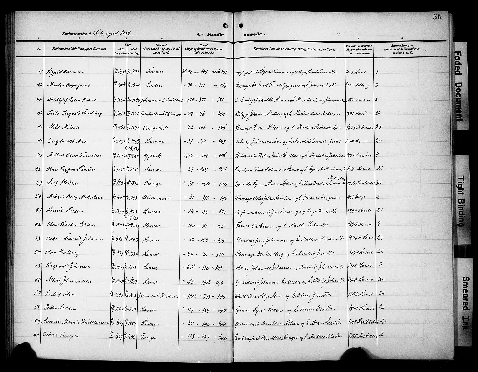 Hamar prestekontor, SAH/DOMPH-002/H/Ha/Hab/L0002: Parish register (copy) no. 2, 1899-1929, p. 56