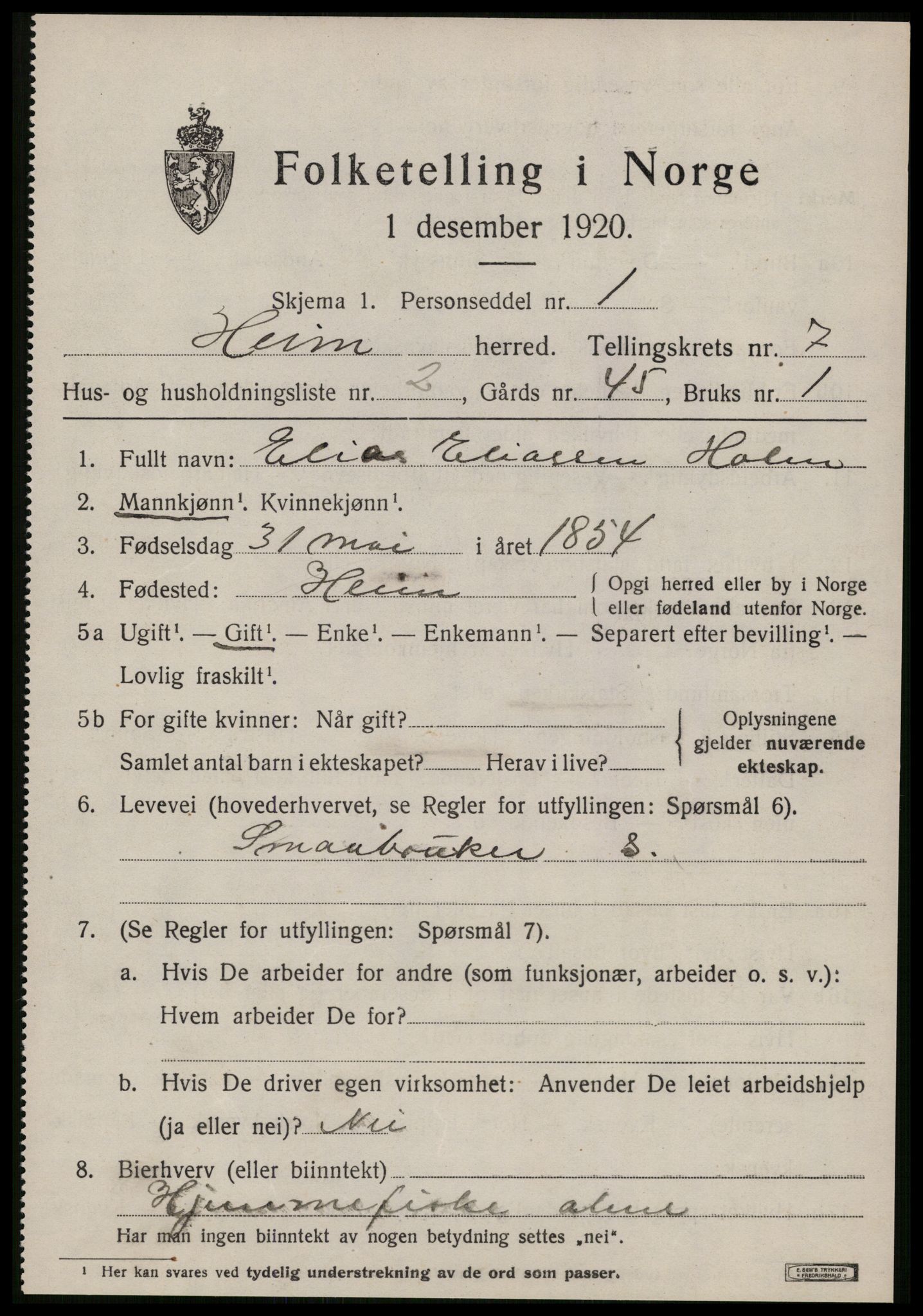 SAT, 1920 census for Heim, 1920, p. 3169