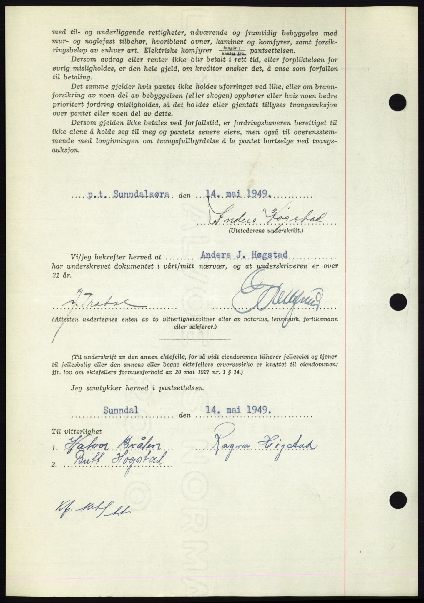 Nordmøre sorenskriveri, AV/SAT-A-4132/1/2/2Ca: Mortgage book no. B101, 1949-1949, Diary no: : 1357/1949