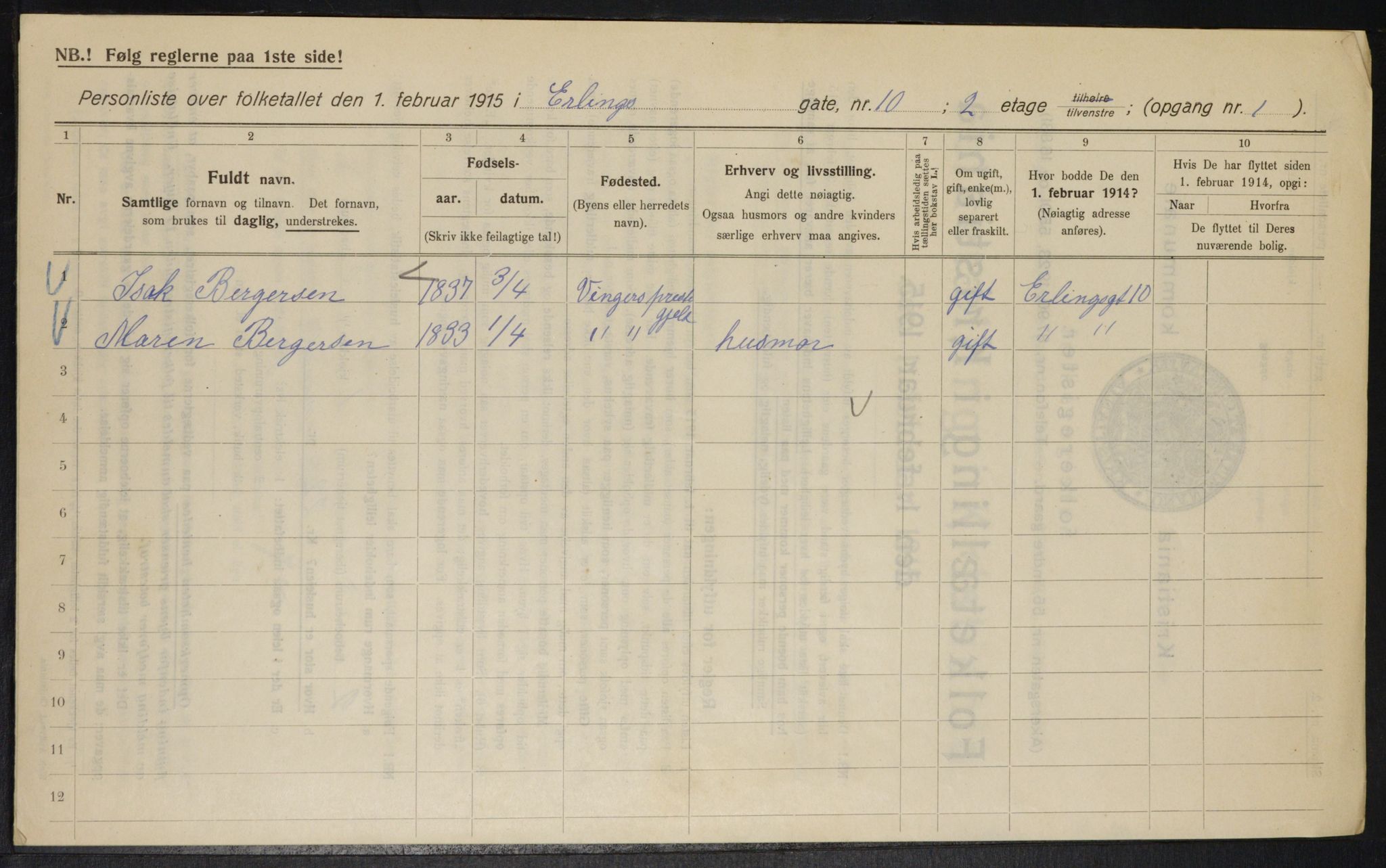 OBA, Municipal Census 1915 for Kristiania, 1915, p. 21585