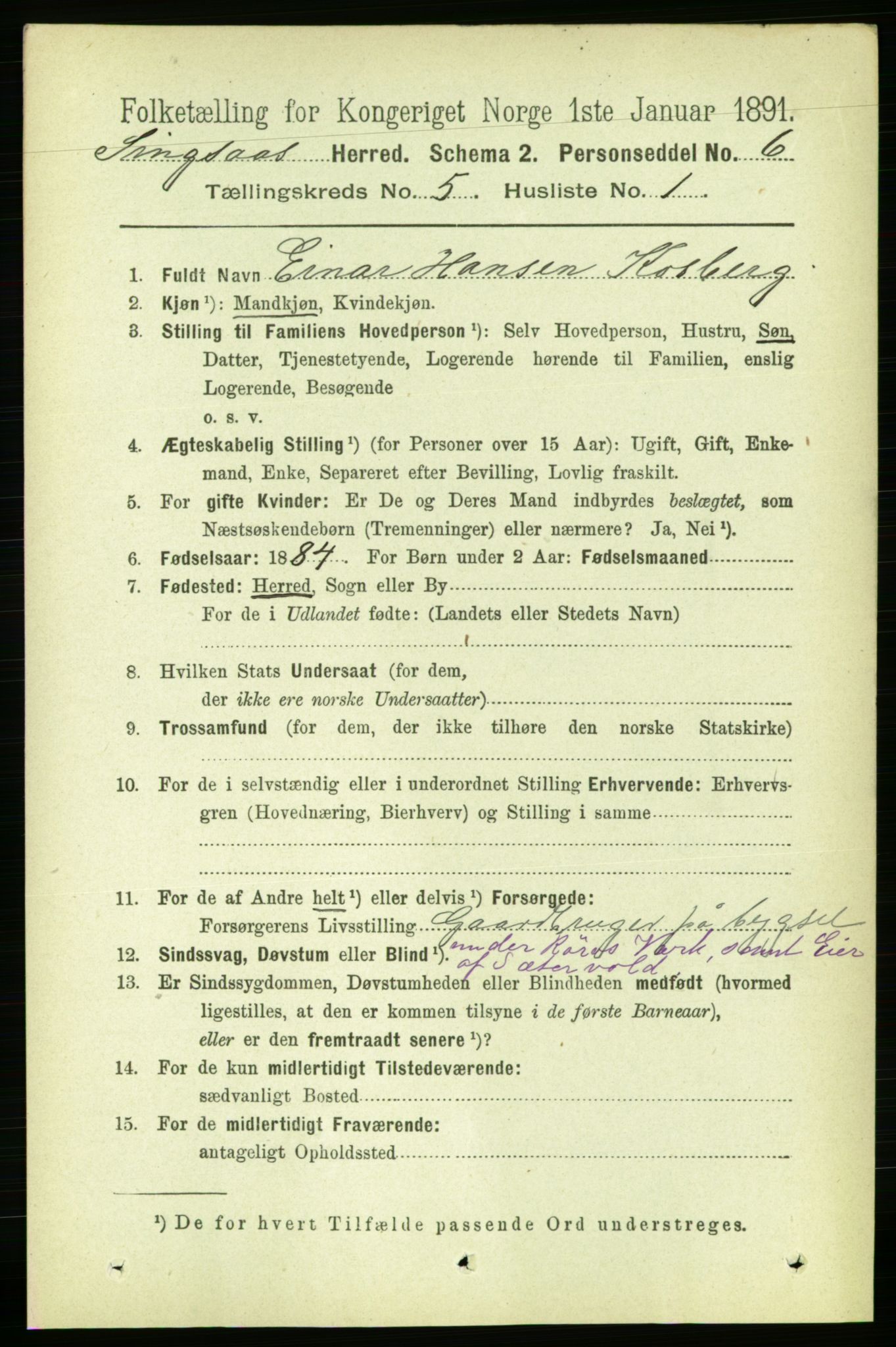 RA, 1891 census for 1646 Singsås, 1891, p. 1012