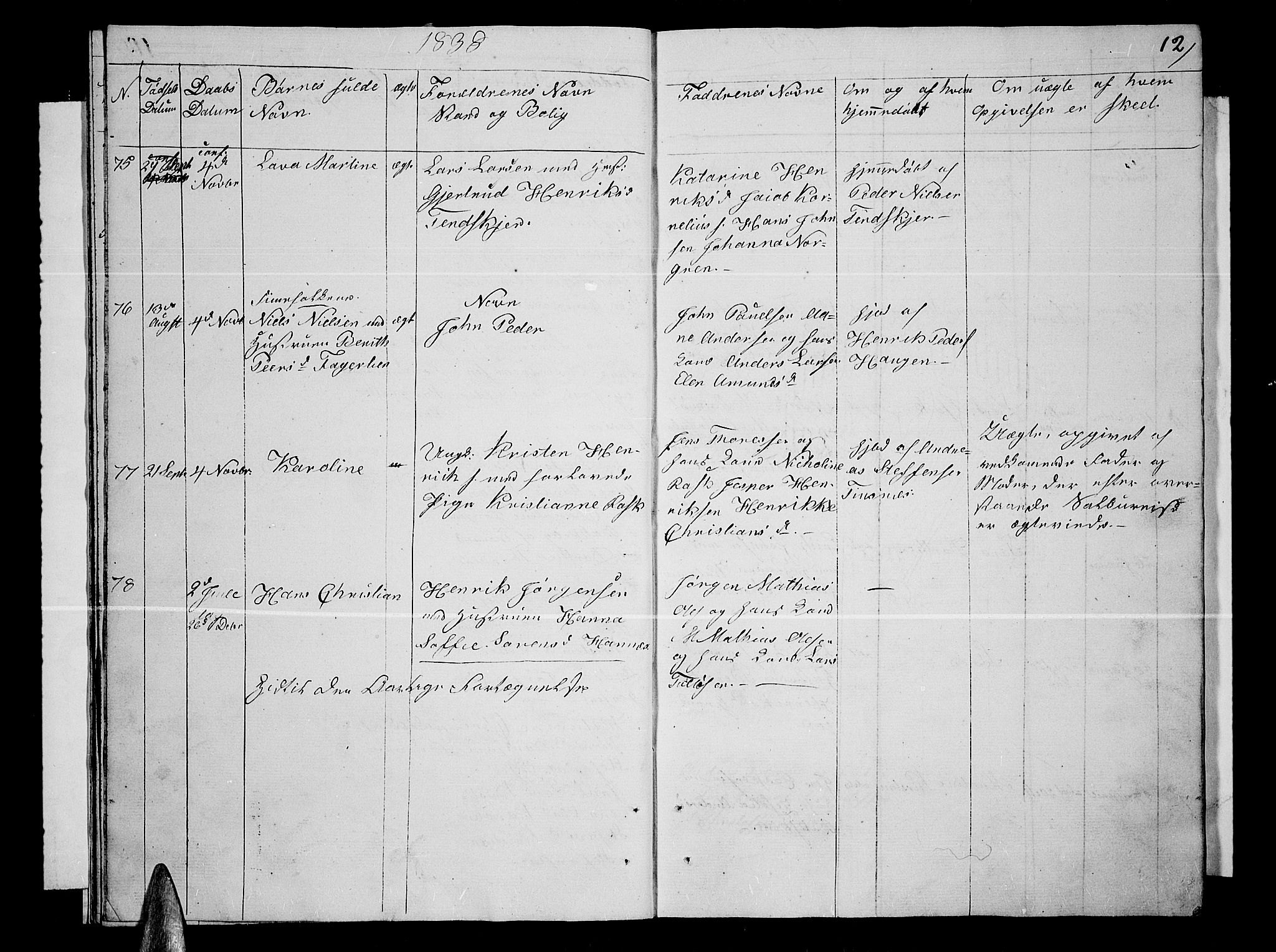 Lenvik sokneprestembete, SATØ/S-1310/H/Ha/Hab/L0002klokker: Parish register (copy) no. 2, 1838-1843, p. 12