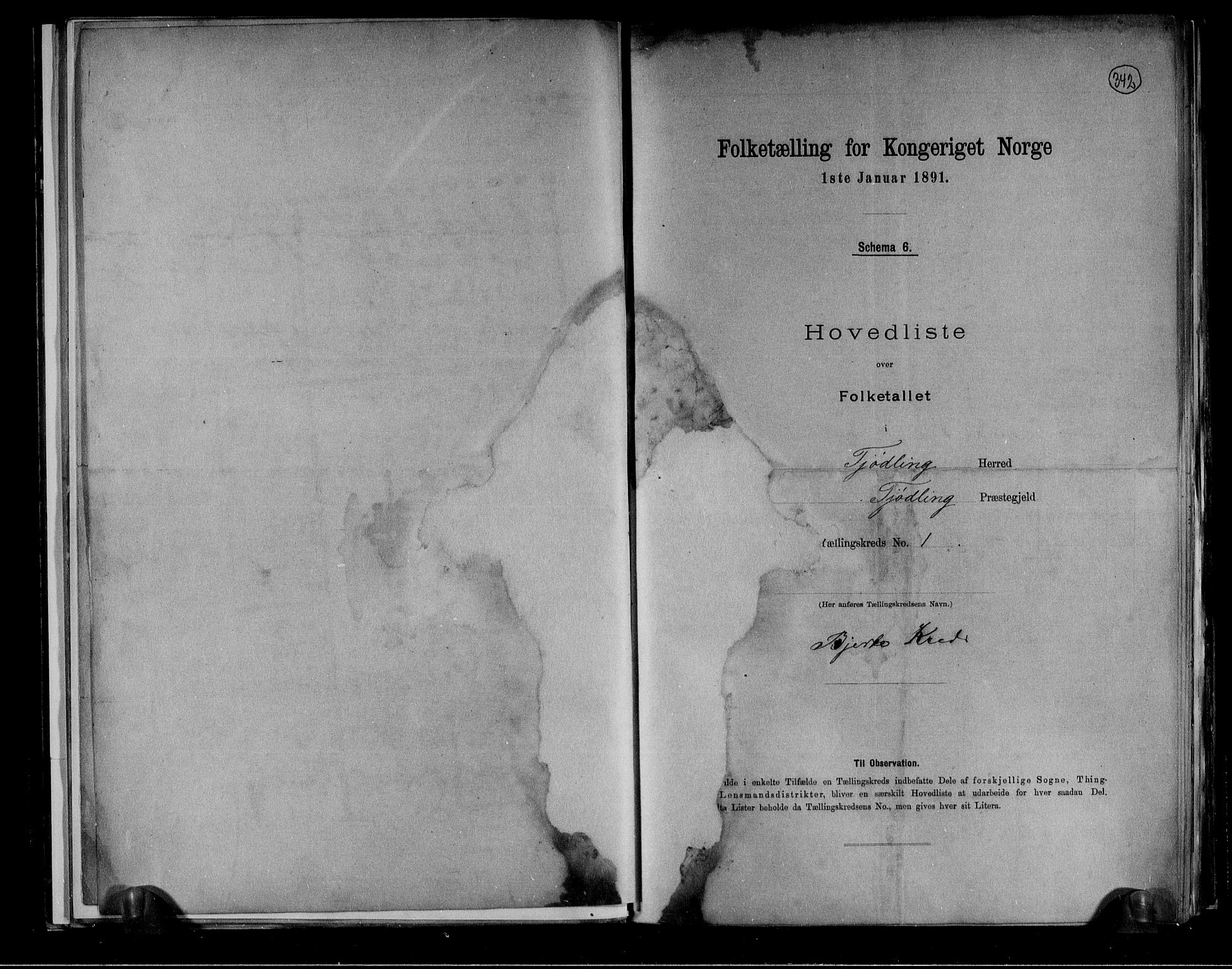 RA, 1891 census for 0725 Tjølling, 1891, p. 4