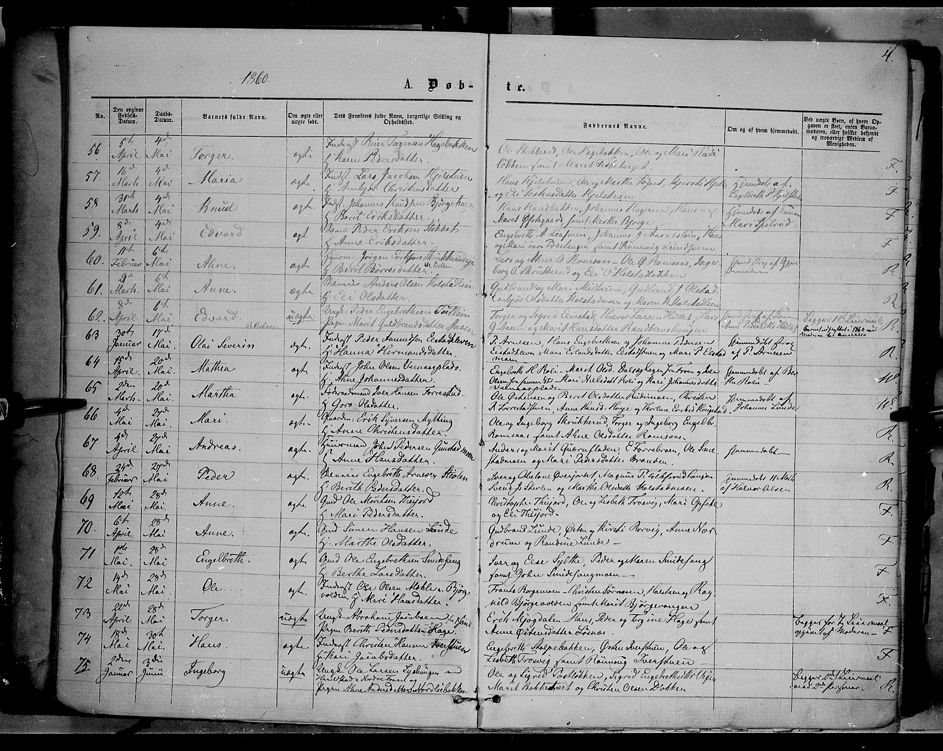 Ringebu prestekontor, AV/SAH-PREST-082/H/Ha/Haa/L0007: Parish register (official) no. 7, 1860-1877, p. 4