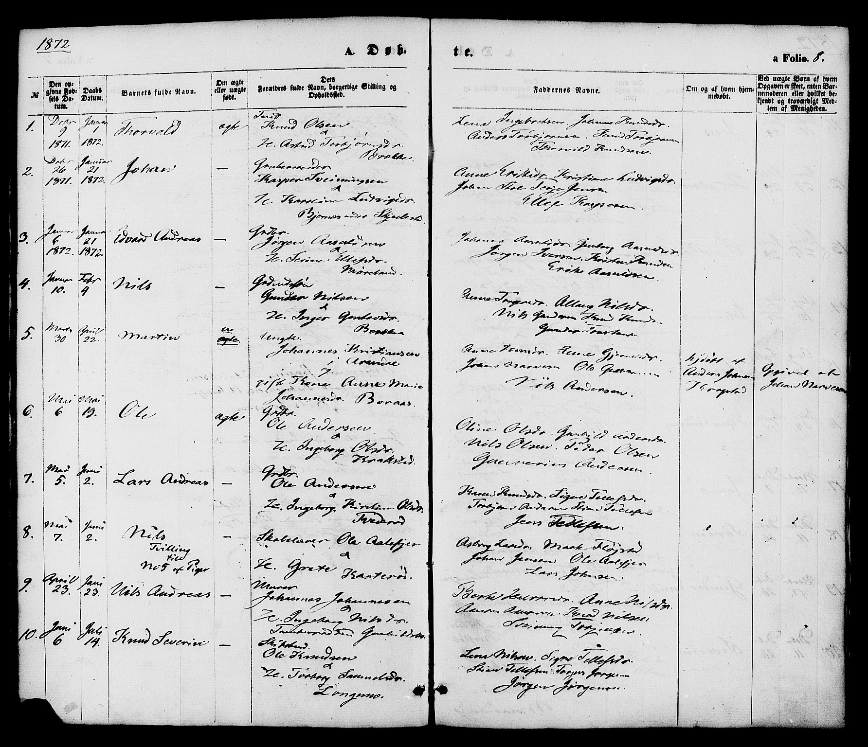 Austre Moland sokneprestkontor, AV/SAK-1111-0001/F/Fa/Faa/L0009: Parish register (official) no. A 9, 1869-1879, p. 8