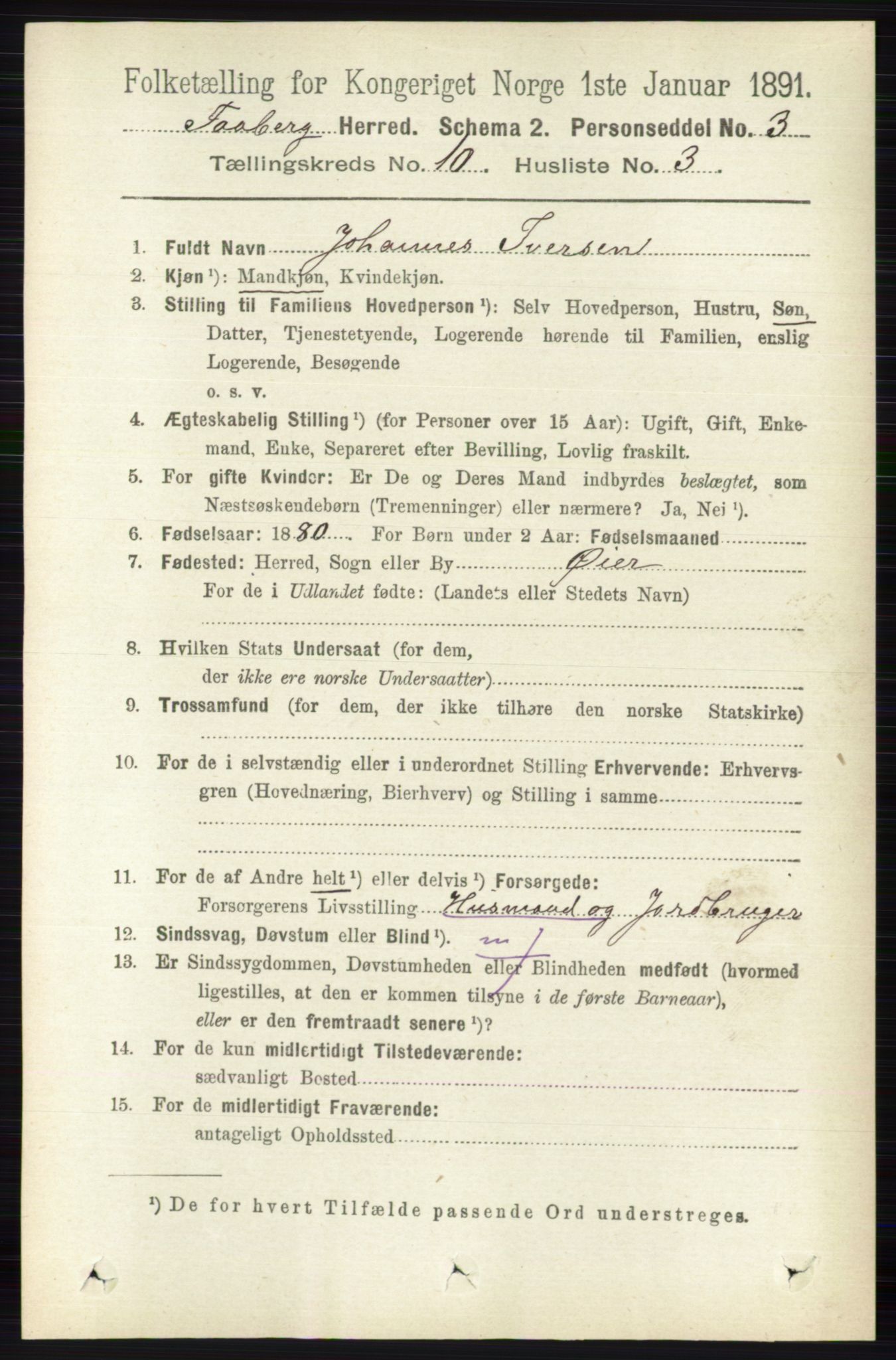 RA, 1891 census for 0524 Fåberg, 1891, p. 4121