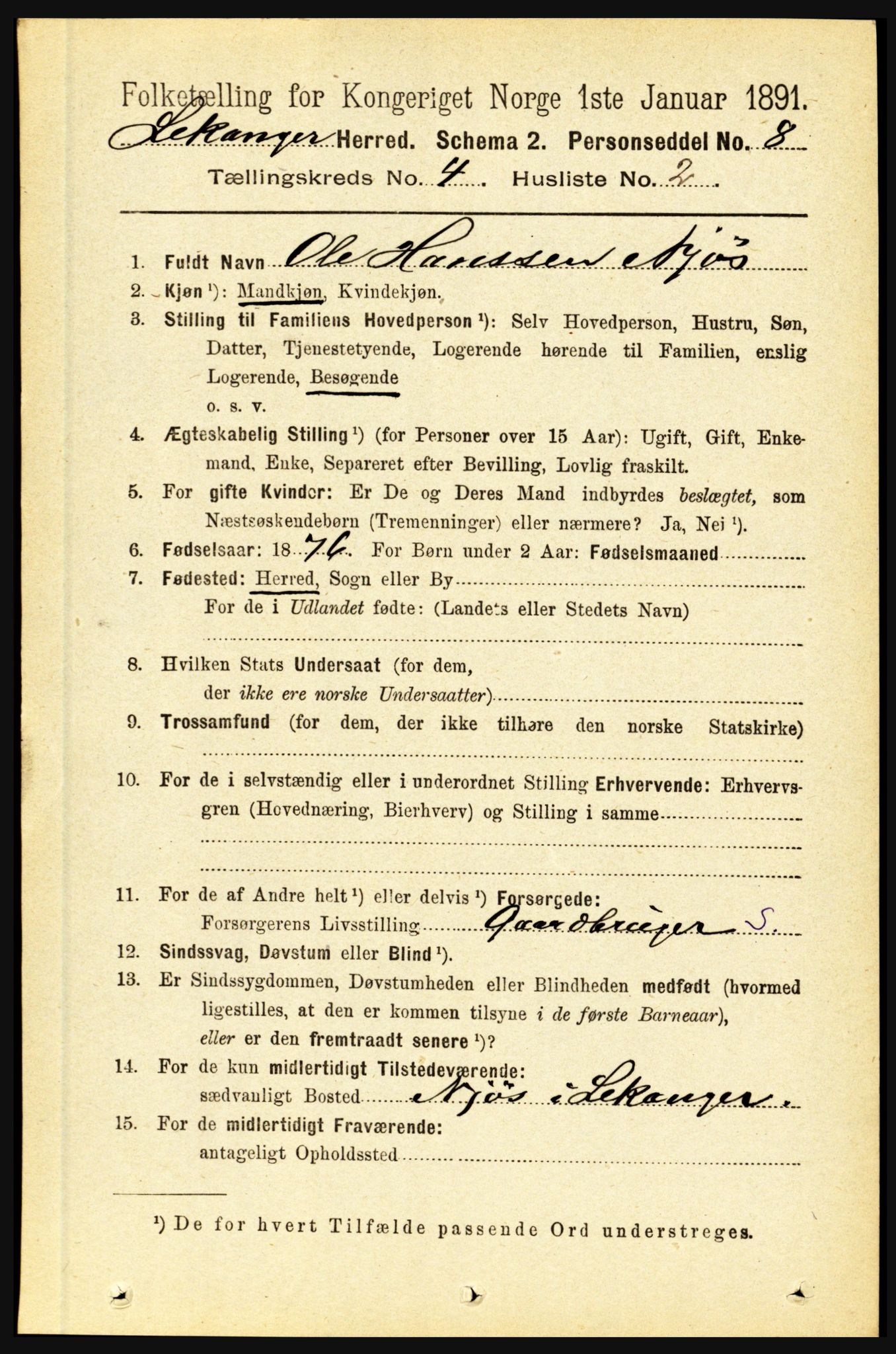 RA, 1891 census for 1419 Leikanger, 1891, p. 575