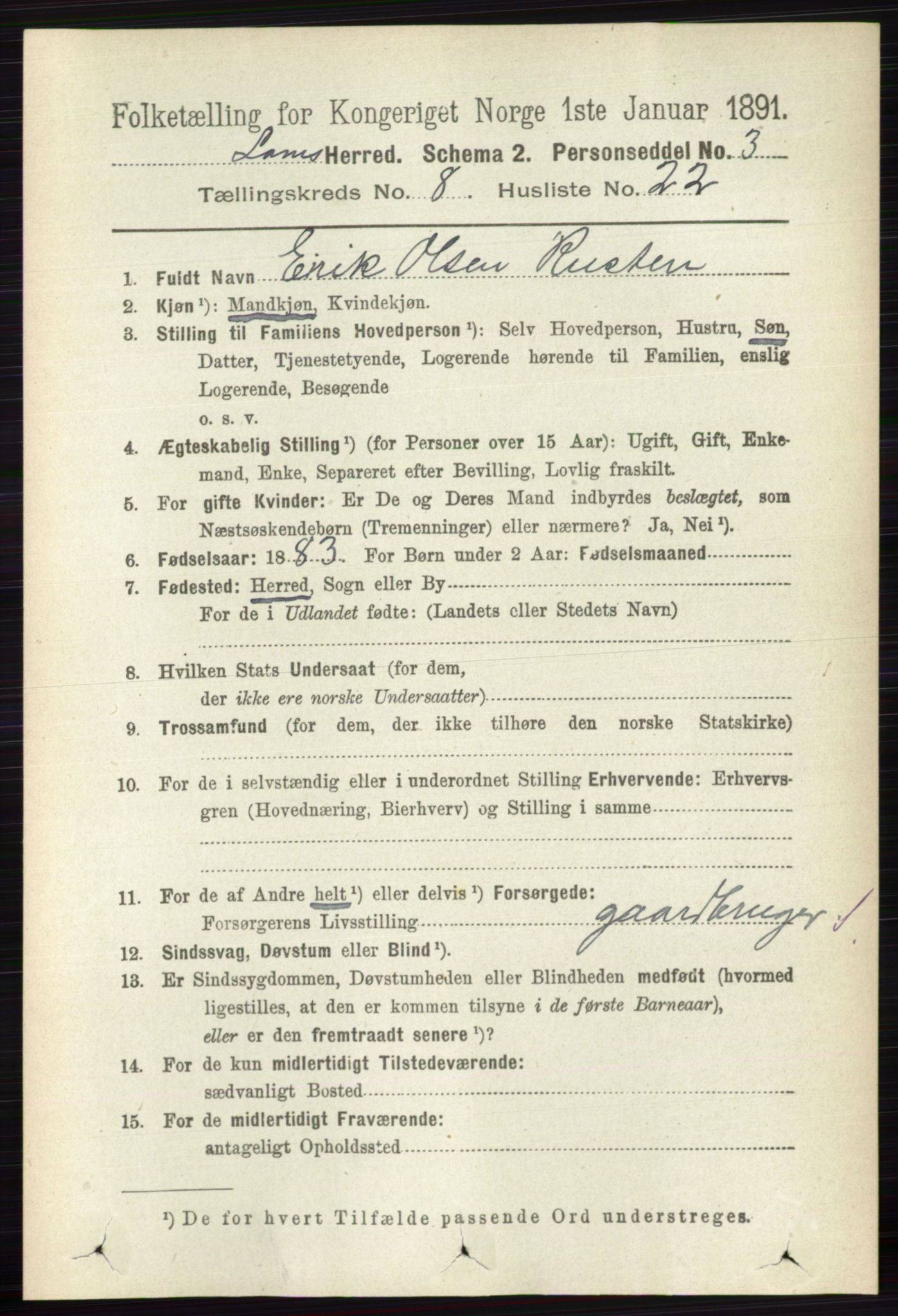 RA, 1891 census for 0514 Lom, 1891, p. 3227