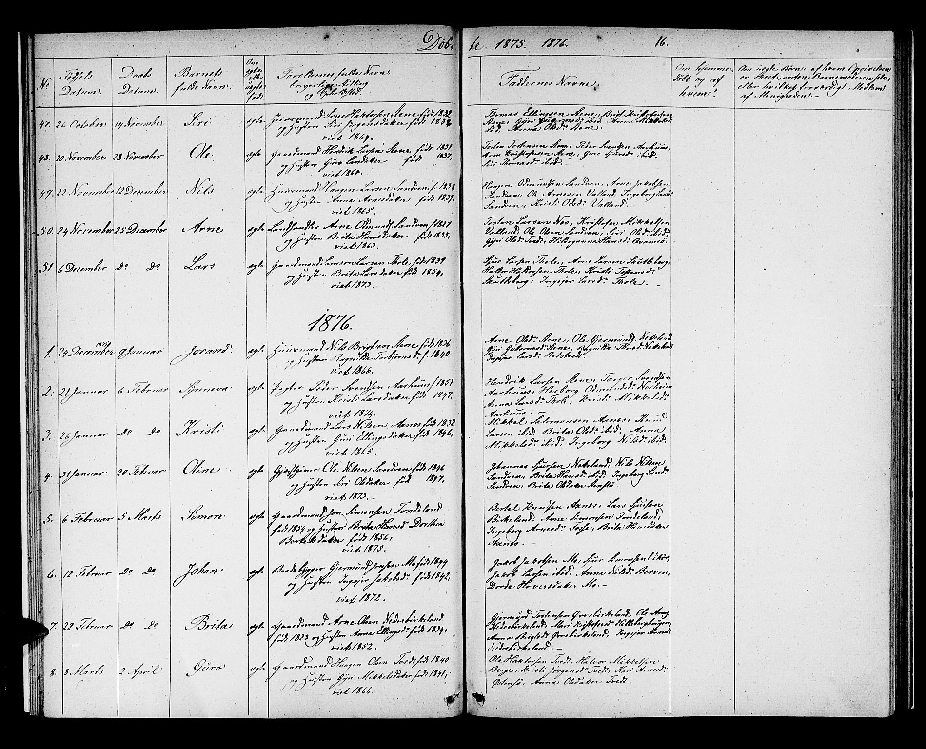 Kvam sokneprestembete, SAB/A-76201/H/Hab: Parish register (copy) no. B 2, 1870-1883, p. 16