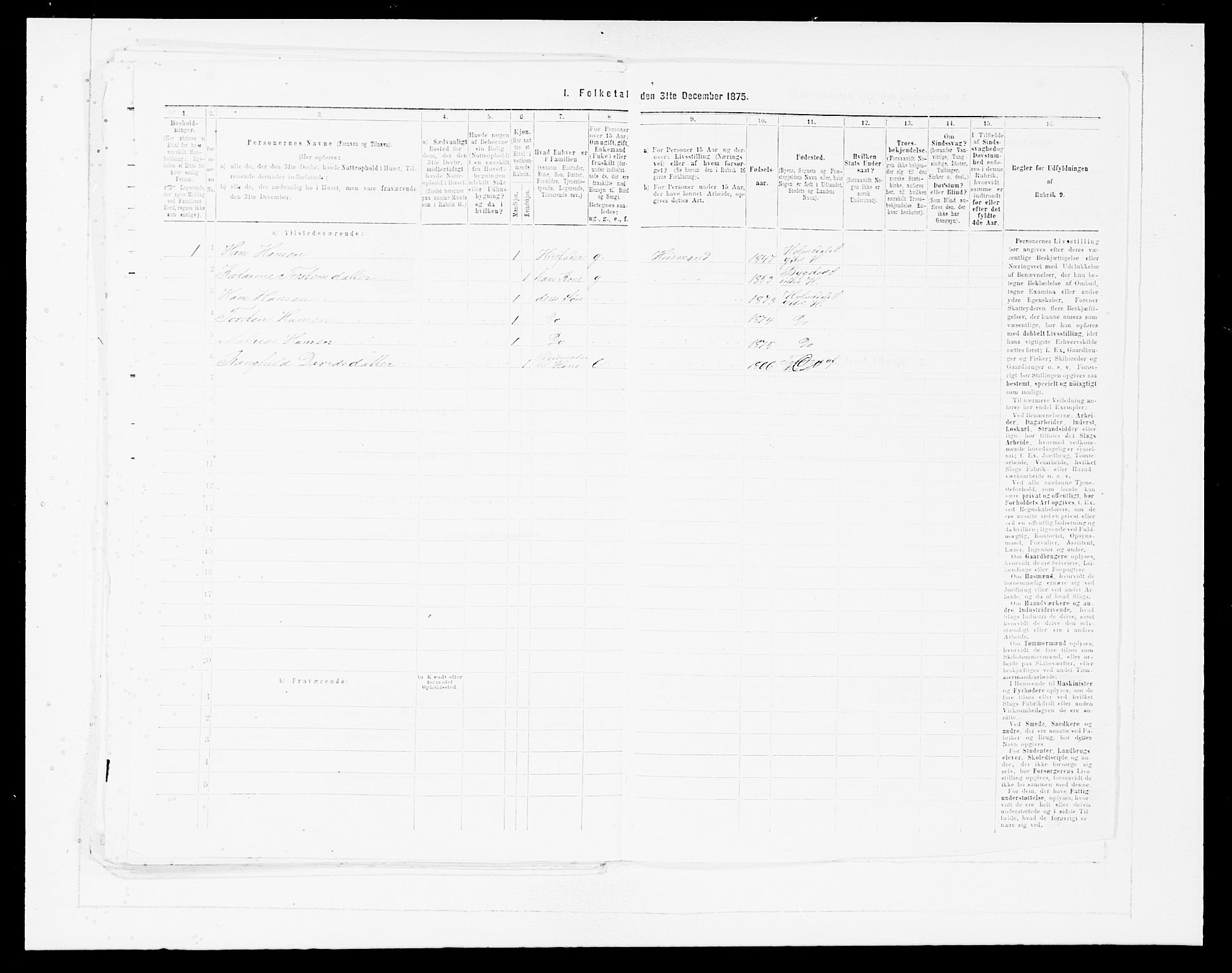 SAB, 1875 census for 1429P Ytre Holmedal, 1875, p. 458