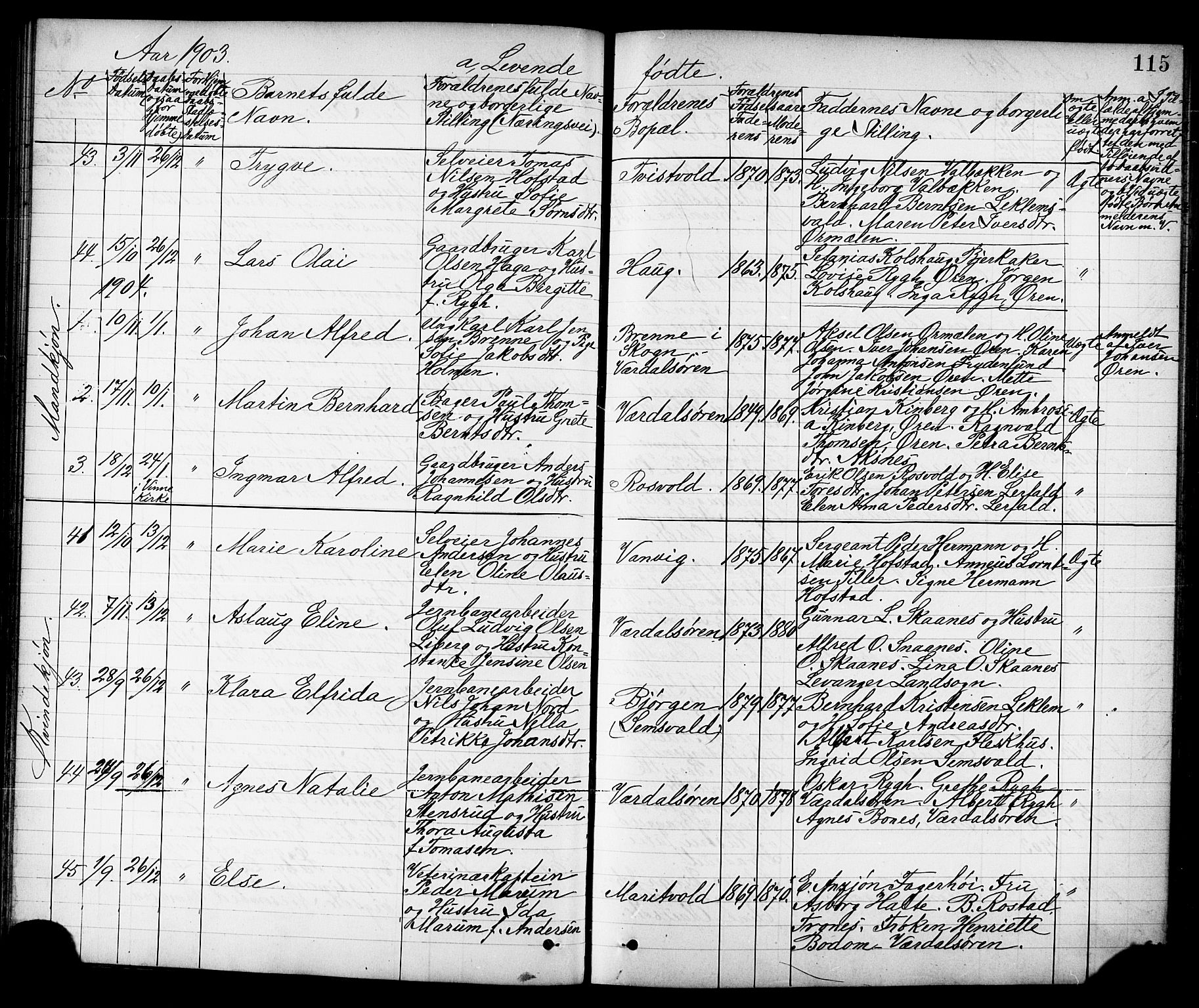 Ministerialprotokoller, klokkerbøker og fødselsregistre - Nord-Trøndelag, SAT/A-1458/723/L0257: Parish register (copy) no. 723C05, 1890-1907, p. 115