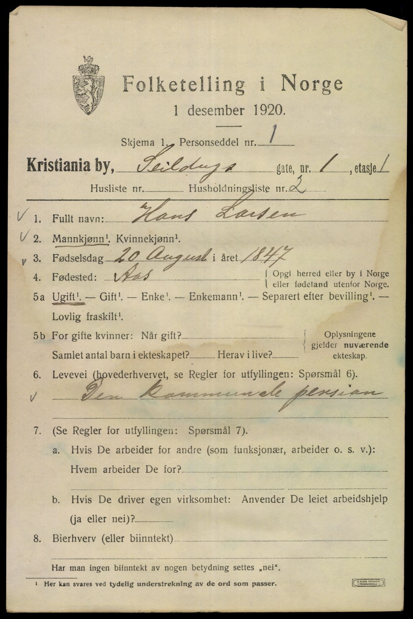 SAO, 1920 census for Kristiania, 1920, p. 505593