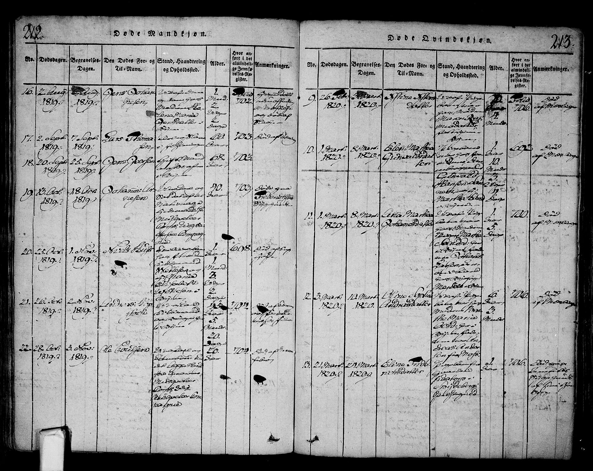 Fredrikstad prestekontor Kirkebøker, SAO/A-11082/F/Fa/L0004: Parish register (official) no. 4, 1816-1834, p. 212-213